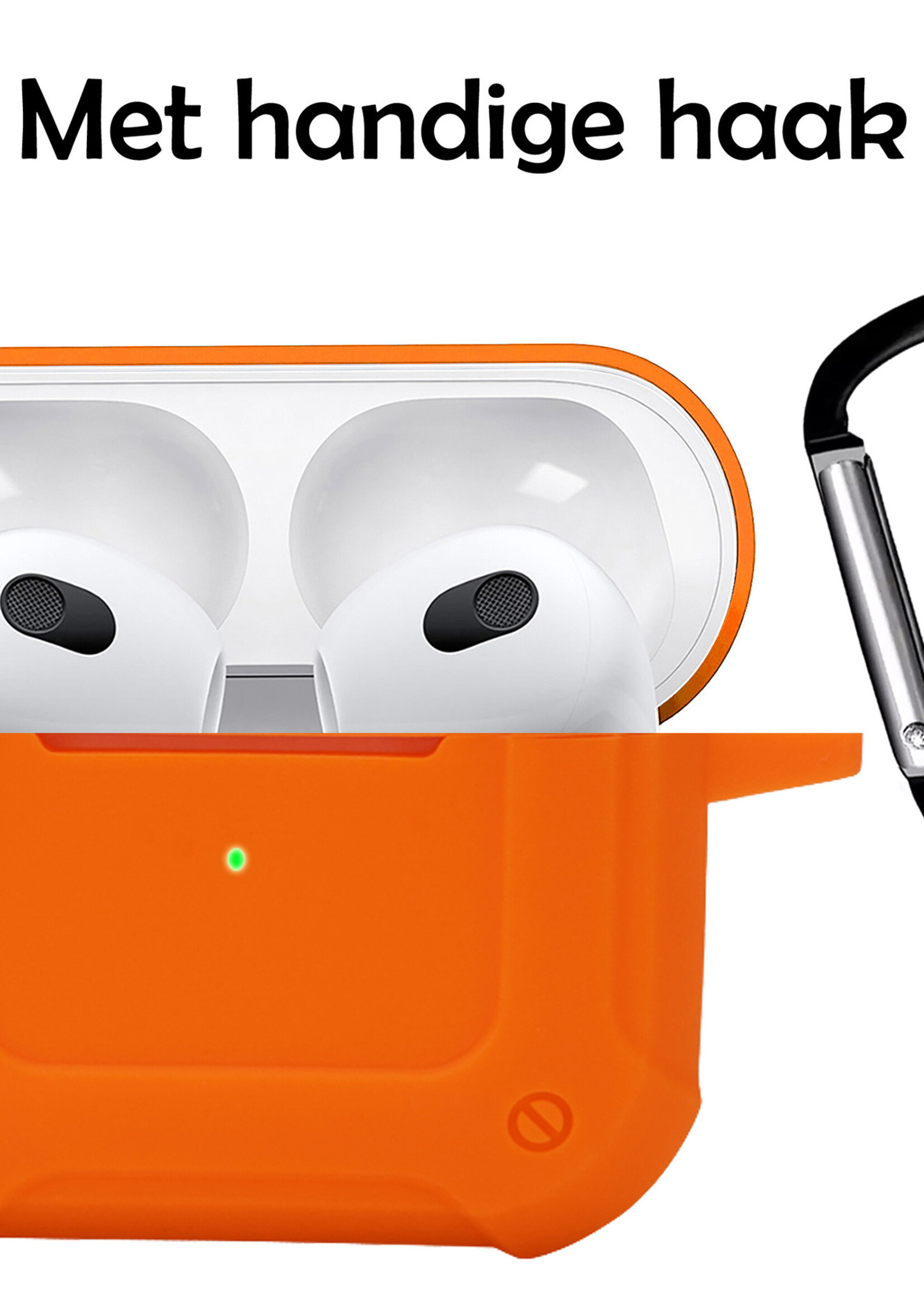 LUQ Hoesje Geschikt voor AirPods 3 Hoesje Siliconen Case Schockproof Met Karabijnhaak - Hoes Geschikt voor Apple AirPods 3 Case Hoesje - Oranje