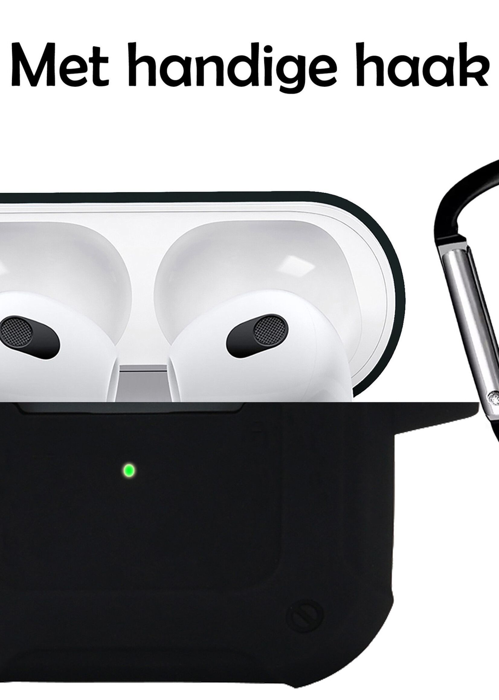 LUQ Hoesje Geschikt voor AirPods 3 Hoesje Siliconen Case Schockproof Met Karabijnhaak - Hoes Geschikt voor Apple AirPods 3 Case Hoesje - Zwart