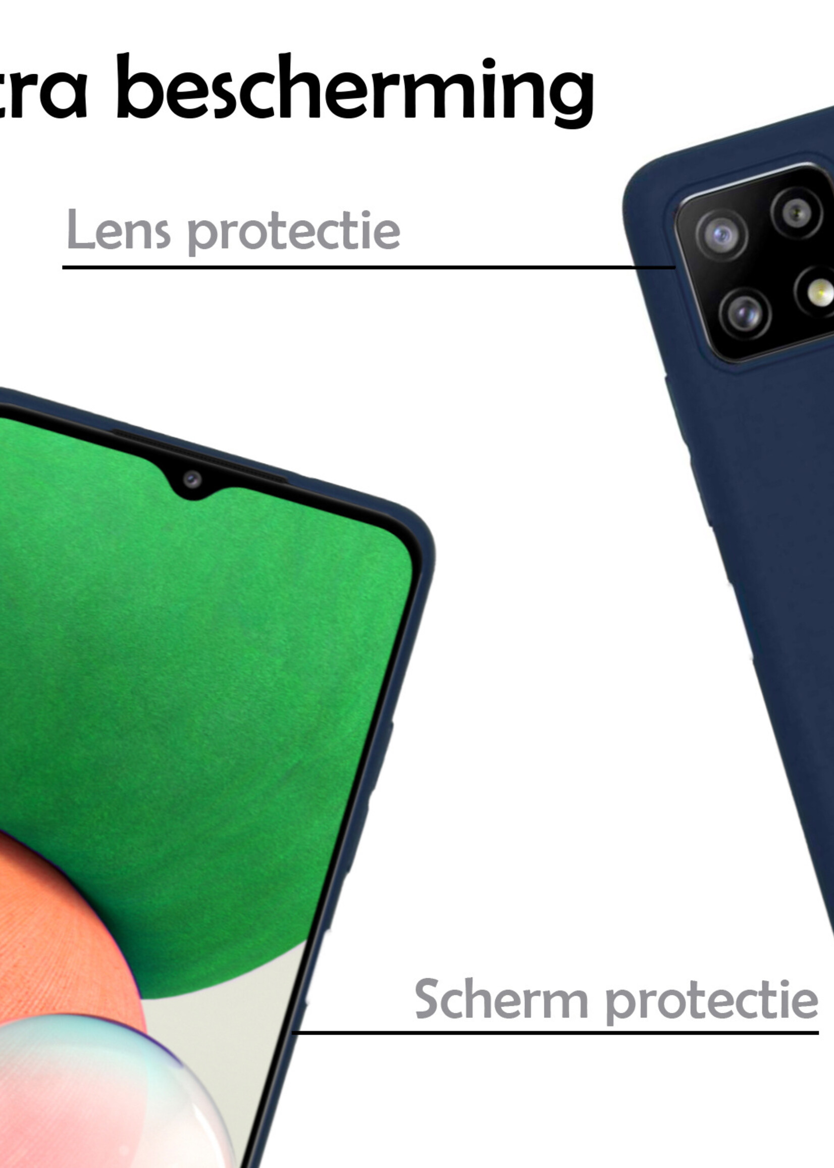 LUQ Hoesje Geschikt voor Samsung M22 Hoesje Siliconen Case Met Screenprotector - Hoes Geschikt voor Samsung Galaxy M22 Hoes Siliconen - Donkerblauw
