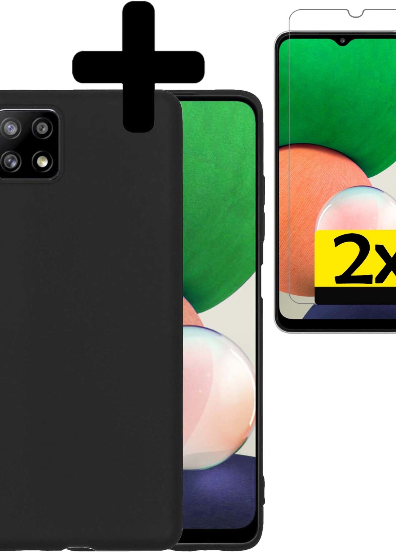 LUQ Hoesje Geschikt voor Samsung M22 Hoesje Siliconen Case Met 2x Screenprotector - Hoes Geschikt voor Samsung Galaxy M22 Hoes Siliconen - Zwart