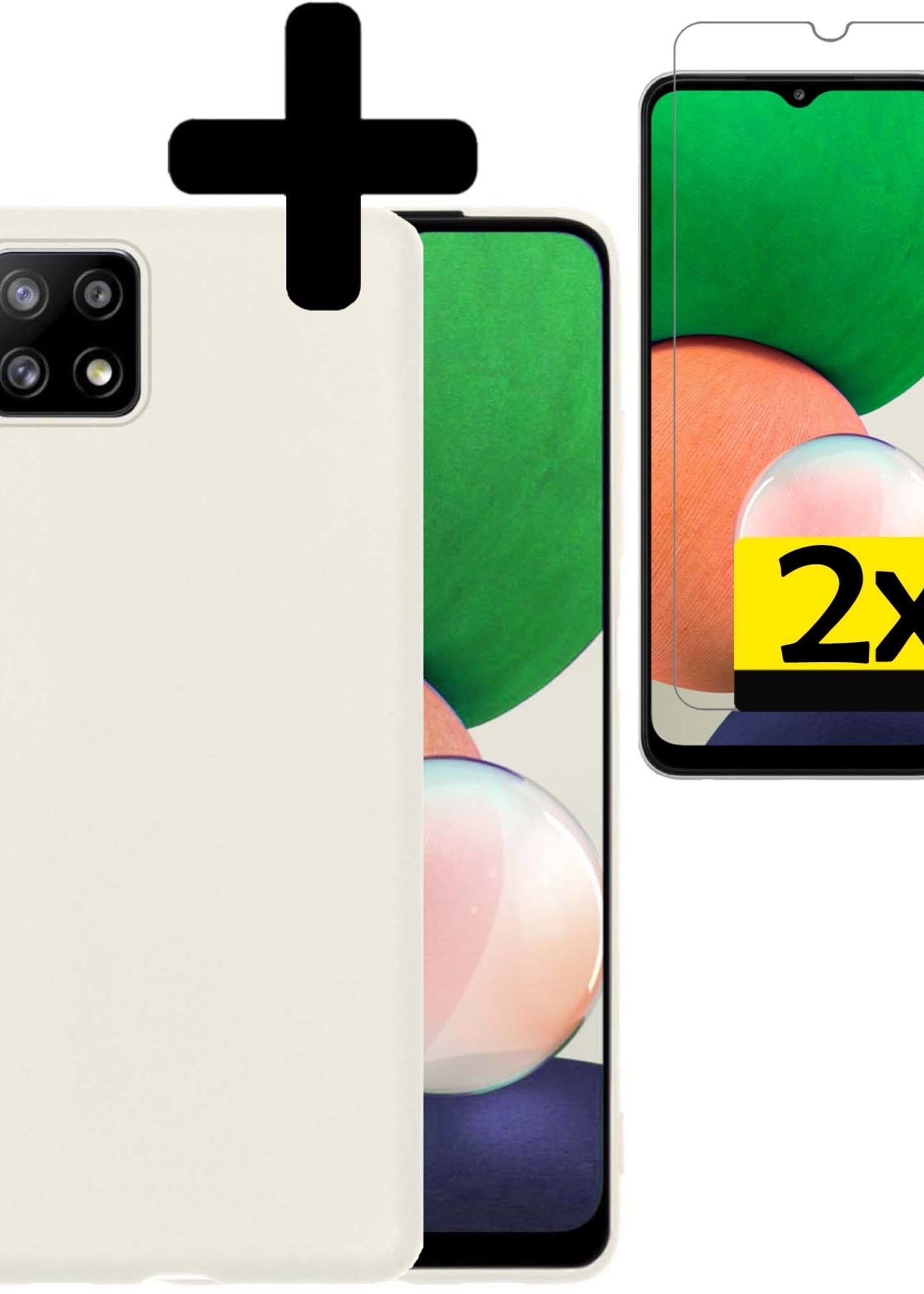 LUQ Hoesje Geschikt voor Samsung M22 Hoesje Siliconen Case Met 2x Screenprotector - Hoes Geschikt voor Samsung Galaxy M22 Hoes Siliconen - Wit