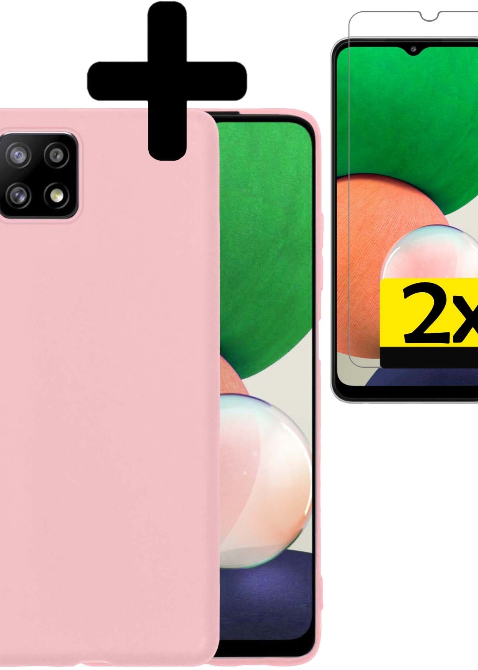 LUQ Hoesje Geschikt voor Samsung M22 Hoesje Siliconen Case Met 2x Screenprotector - Hoes Geschikt voor Samsung Galaxy M22 Hoes Siliconen - Roze