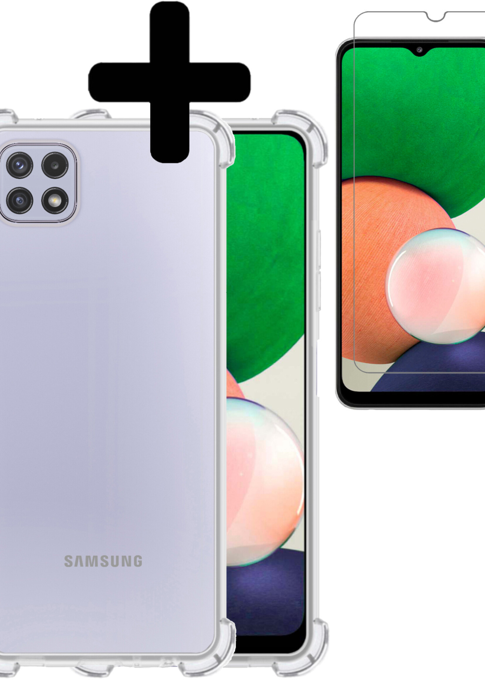 LUQ Hoesje Geschikt voor Samsung M22 Hoesje Shockproof Case Siliconen Met Screenprotector - Hoes Geschikt voor Samsung Galaxy M22 Hoes Cover Siliconen - Transparant