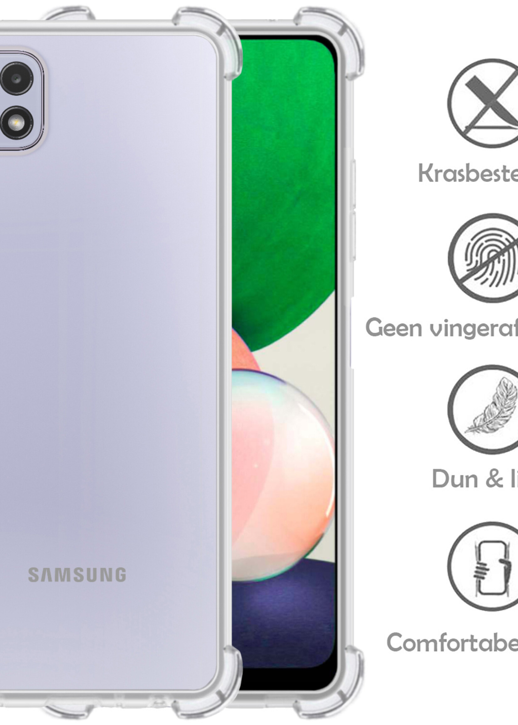 LUQ Hoesje Geschikt voor Samsung M22 Hoesje Shockproof Case Siliconen Met Screenprotector - Hoes Geschikt voor Samsung Galaxy M22 Hoes Cover Siliconen - Transparant