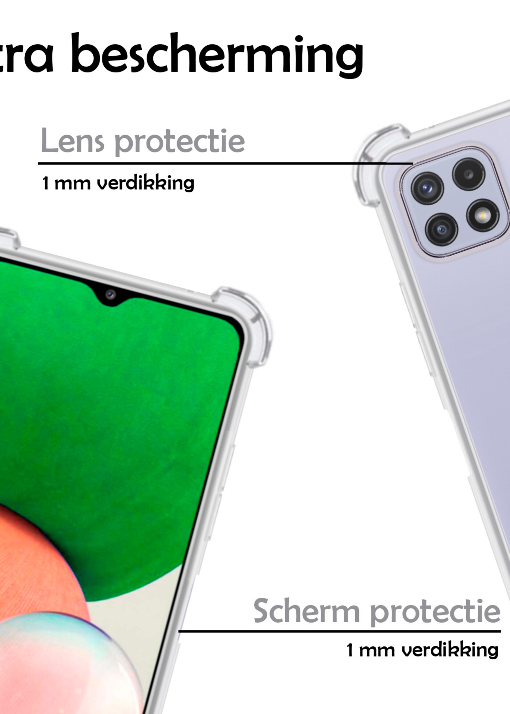 LUQ Hoesje Geschikt voor Samsung M22 Hoesje Shockproof Case Siliconen Met Screenprotector - Hoes Geschikt voor Samsung Galaxy M22 Hoes Cover Siliconen - Transparant