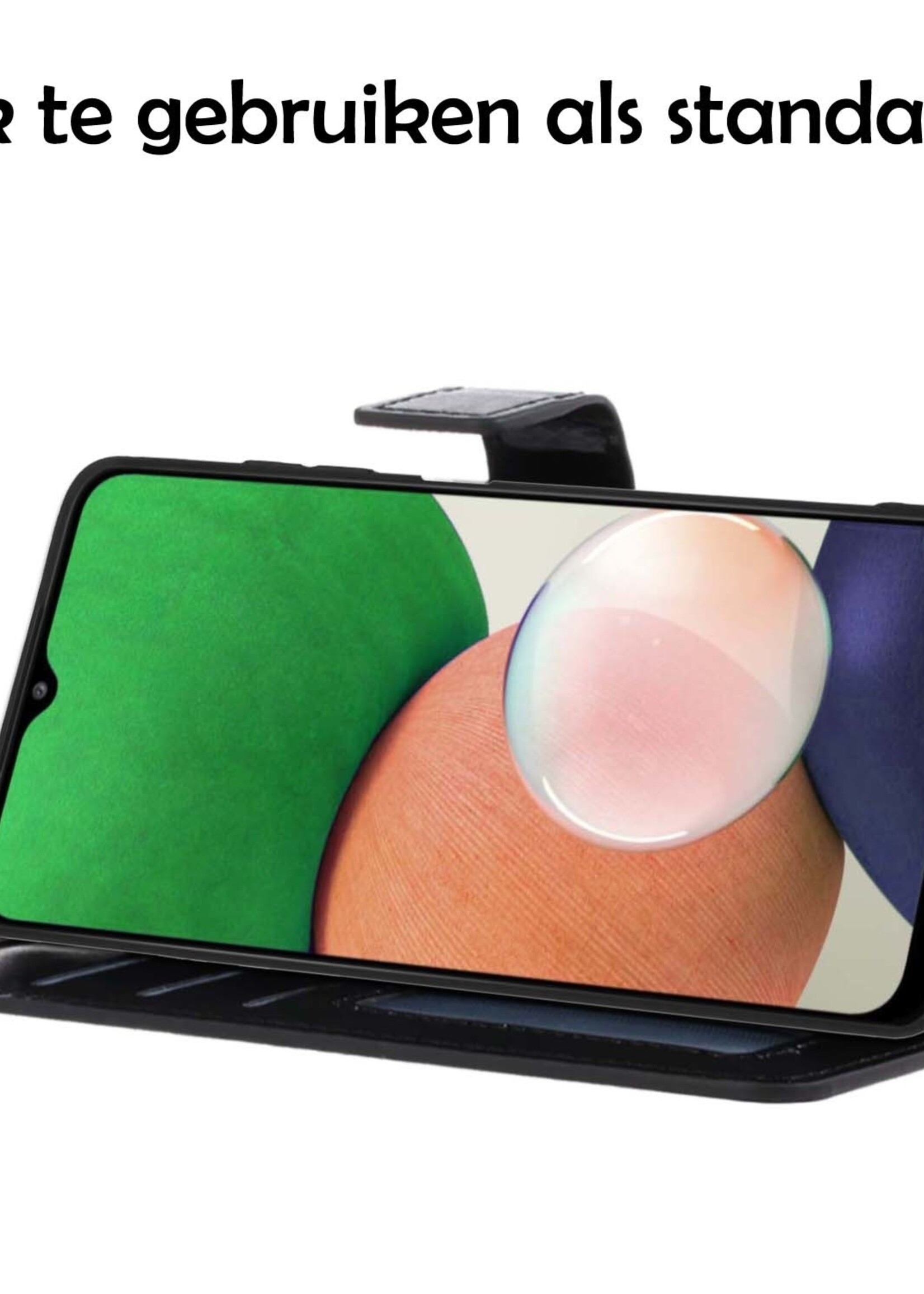 LUQ Hoesje Geschikt voor Samsung M22 Hoesje Book Case Hoes Wallet Cover Met Screenprotector - Hoes Geschikt voor Samsung Galaxy M22 Hoesje Bookcase Hoes - Zwart