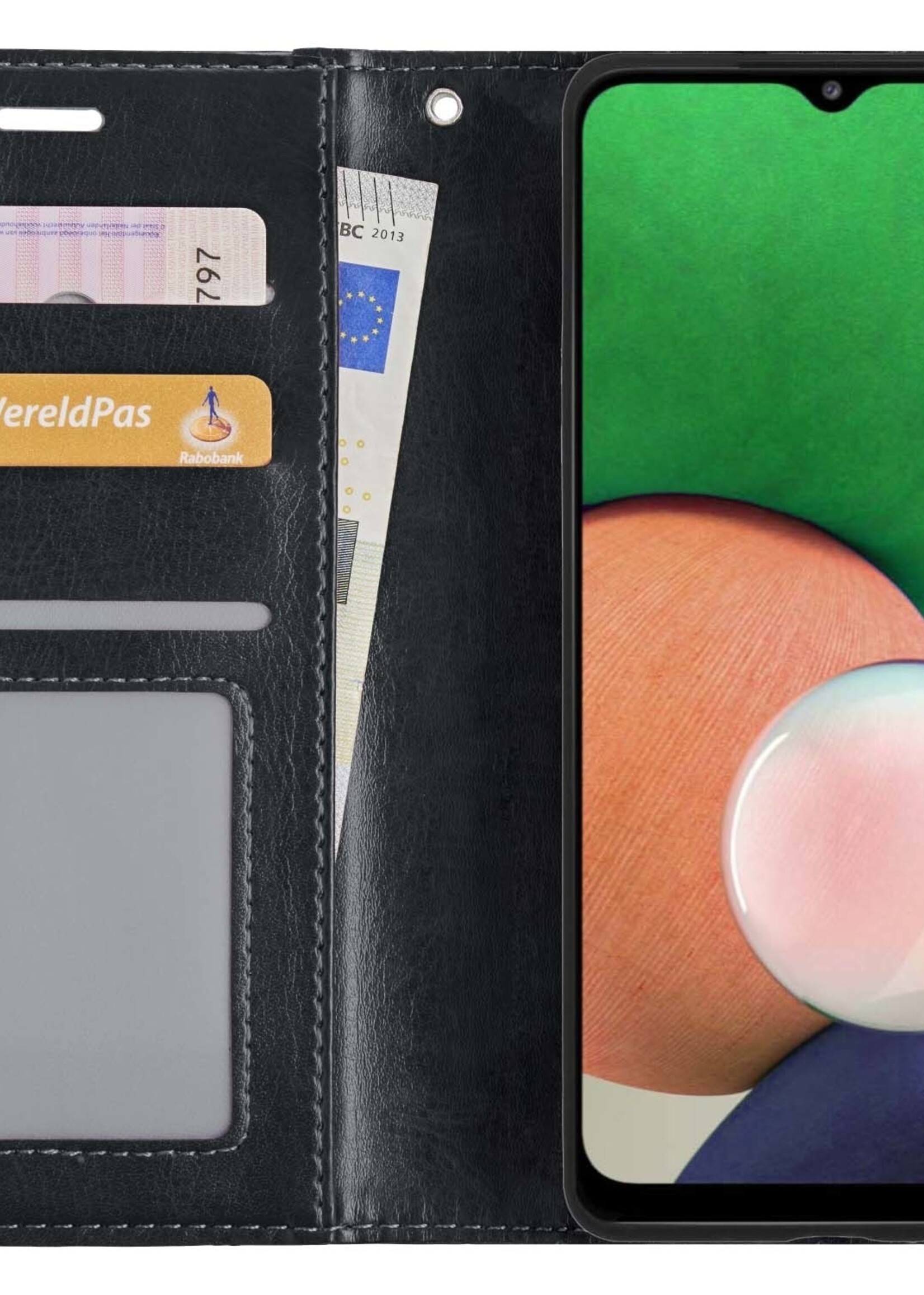 LUQ Hoesje Geschikt voor Samsung M22 Hoesje Book Case Hoes Wallet Cover Met Screenprotector - Hoes Geschikt voor Samsung Galaxy M22 Hoesje Bookcase Hoes - Zwart