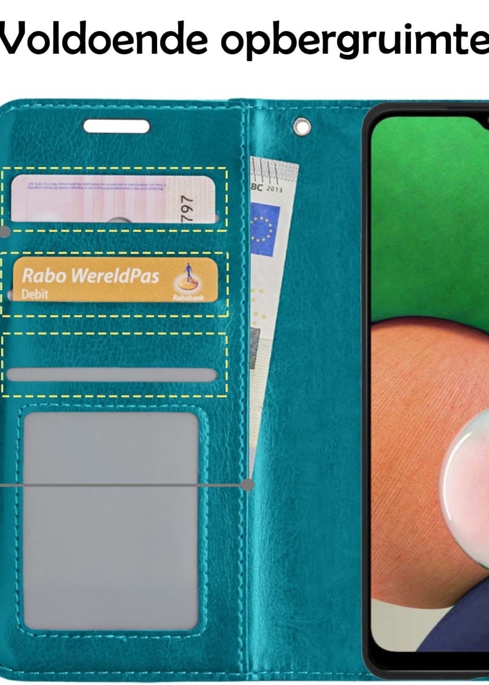 LUQ Hoesje Geschikt voor Samsung M22 Hoesje Book Case Hoes Wallet Cover Met Screenprotector - Hoes Geschikt voor Samsung Galaxy M22 Hoesje Bookcase Hoes - Turquoise