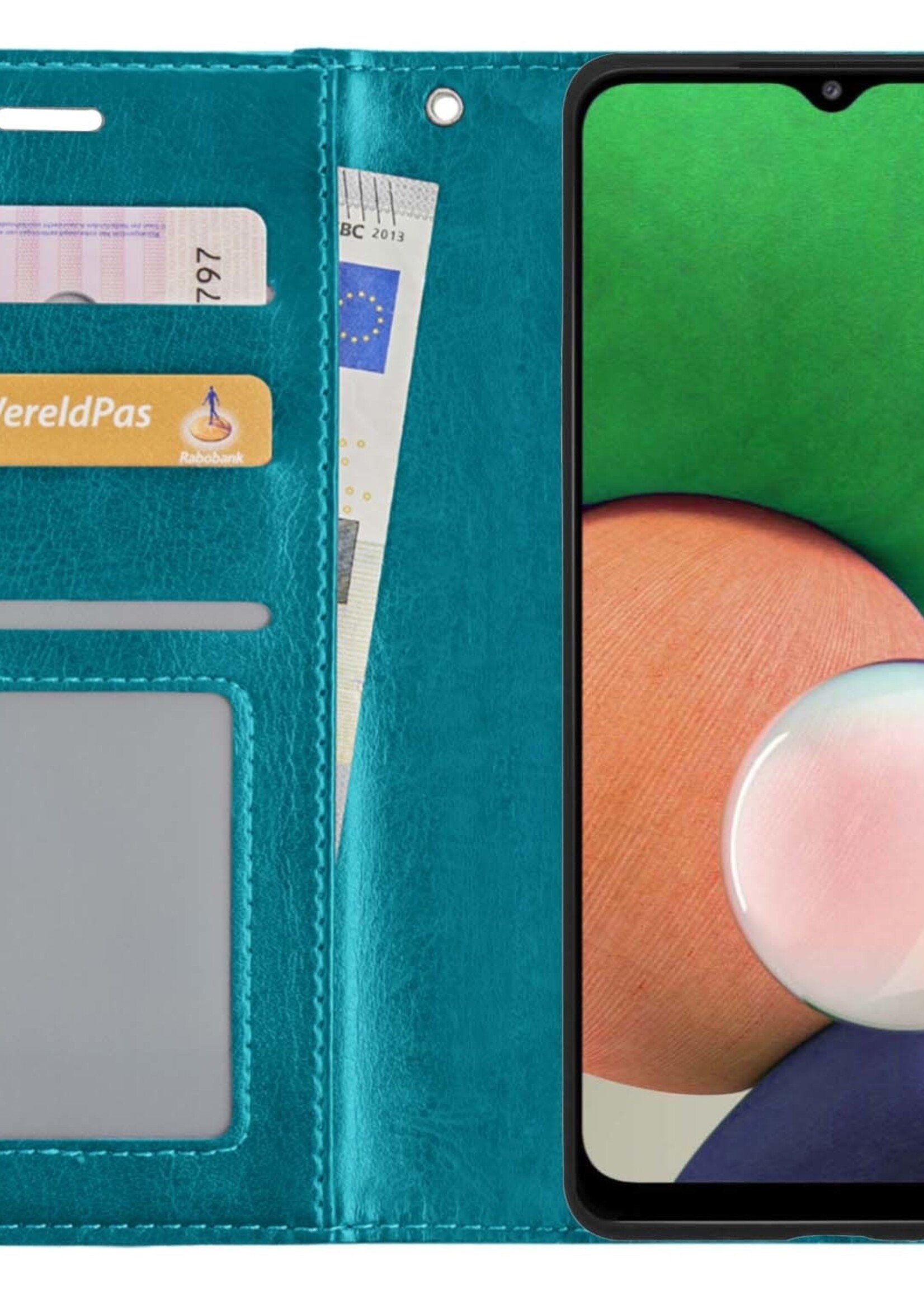 LUQ Hoesje Geschikt voor Samsung M22 Hoesje Book Case Hoes Wallet Cover Met Screenprotector - Hoes Geschikt voor Samsung Galaxy M22 Hoesje Bookcase Hoes - Turquoise