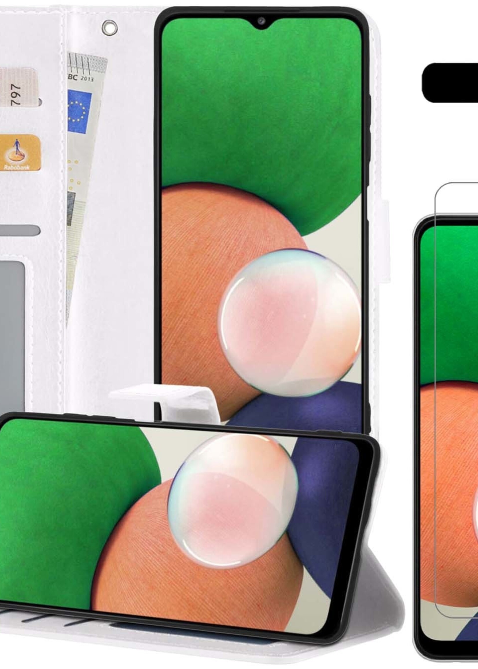 LUQ Hoesje Geschikt voor Samsung M22 Hoesje Book Case Hoes Wallet Cover Met Screenprotector - Hoes Geschikt voor Samsung Galaxy M22 Hoesje Bookcase Hoes - Wit