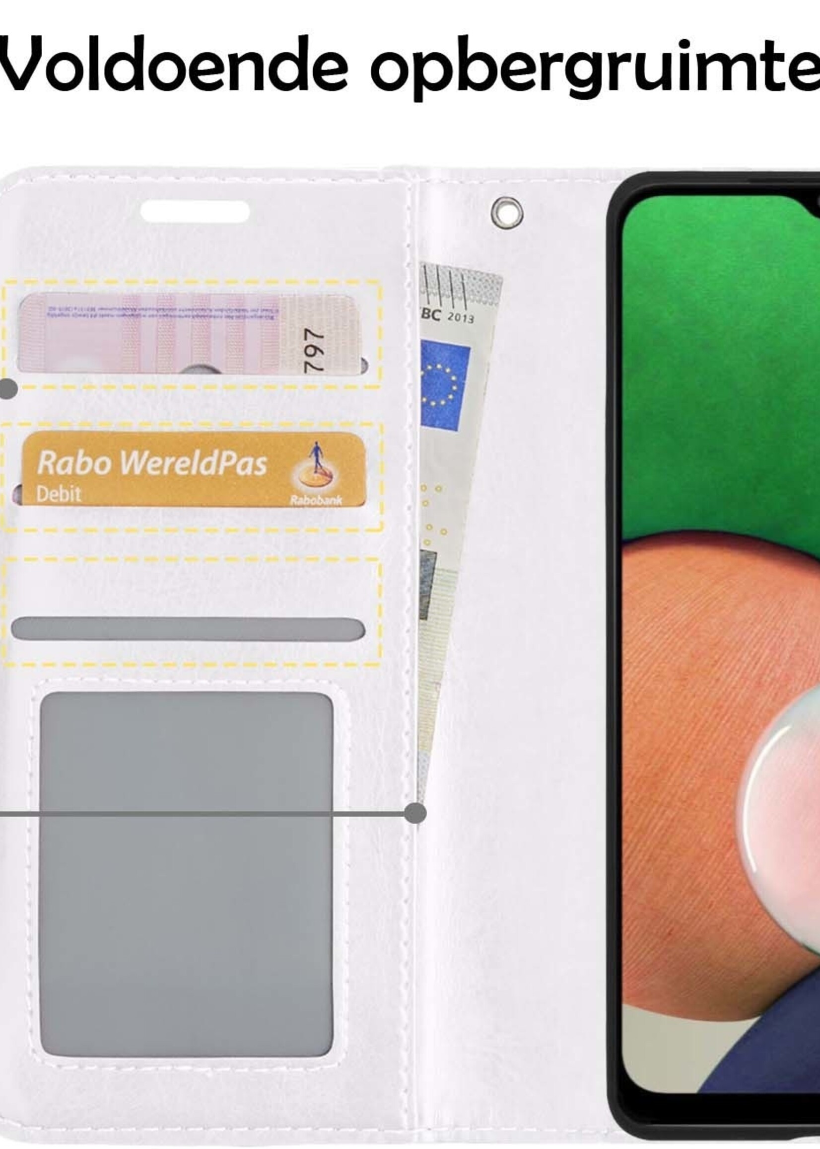 LUQ Hoesje Geschikt voor Samsung M22 Hoesje Book Case Hoes Wallet Cover Met Screenprotector - Hoes Geschikt voor Samsung Galaxy M22 Hoesje Bookcase Hoes - Wit