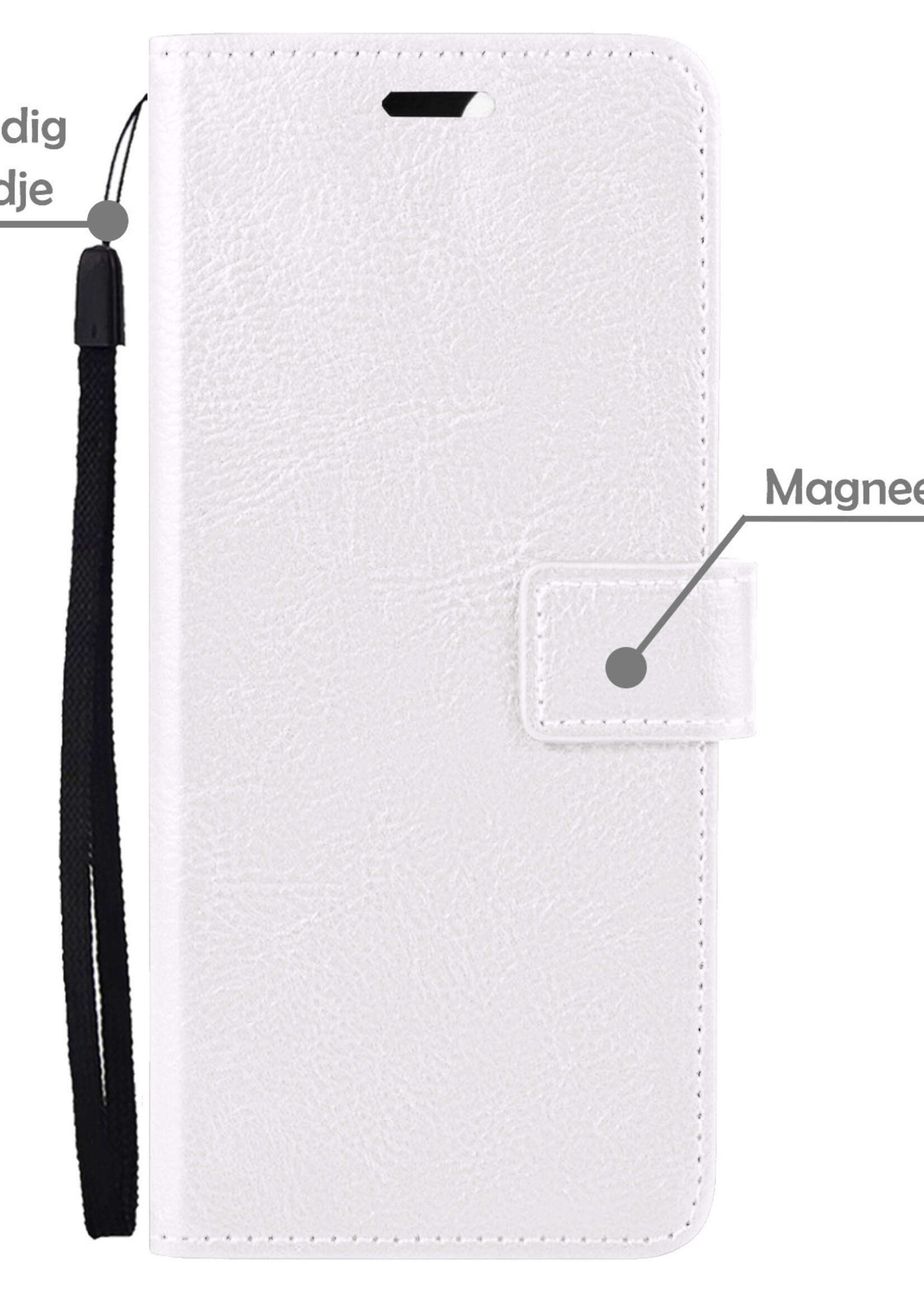 LUQ Hoesje Geschikt voor Samsung M22 Hoesje Book Case Hoes Wallet Cover Met Screenprotector - Hoes Geschikt voor Samsung Galaxy M22 Hoesje Bookcase Hoes - Wit