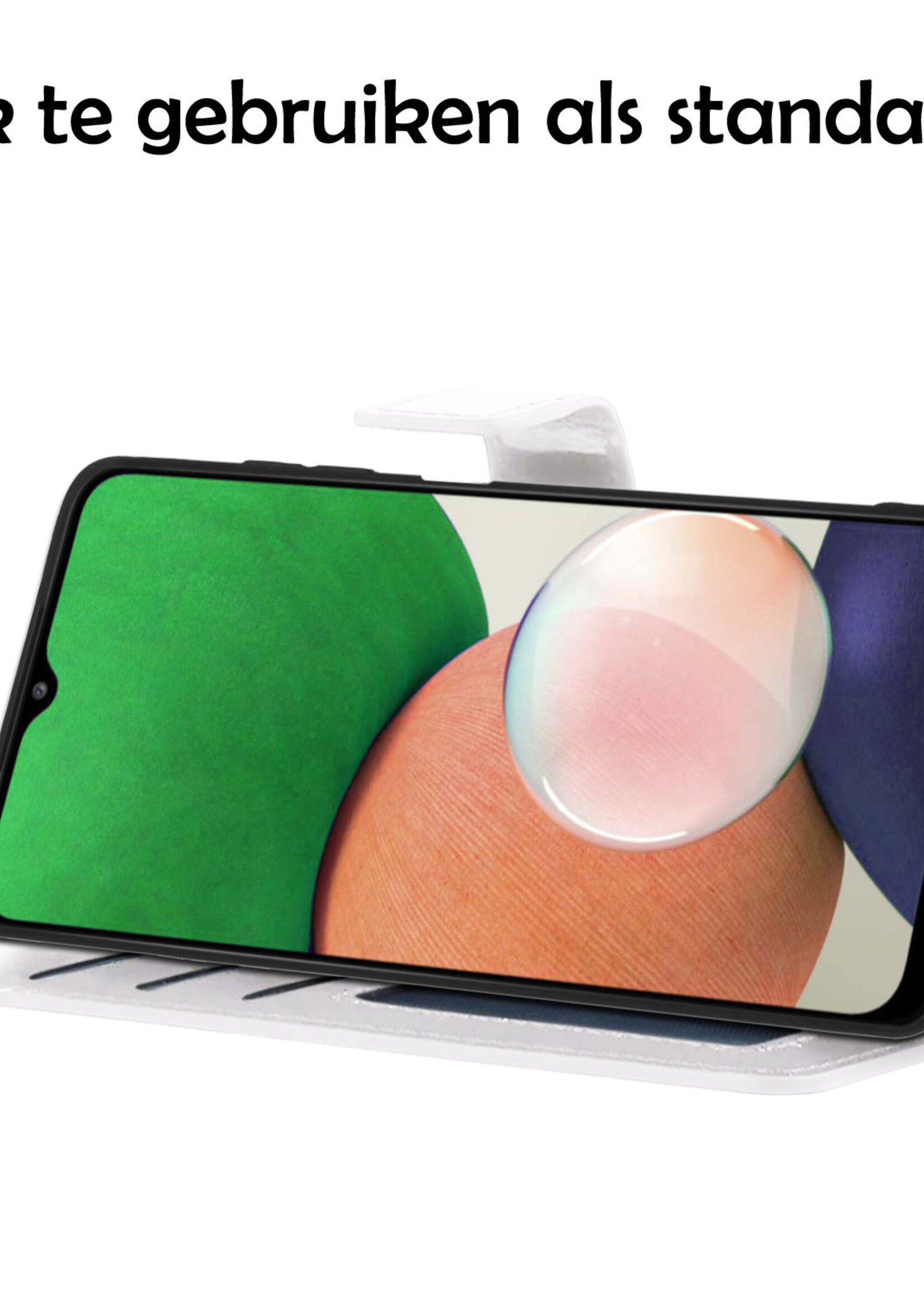 LUQ Hoesje Geschikt voor Samsung M22 Hoesje Book Case Hoes Wallet Cover Met Screenprotector - Hoes Geschikt voor Samsung Galaxy M22 Hoesje Bookcase Hoes - Wit