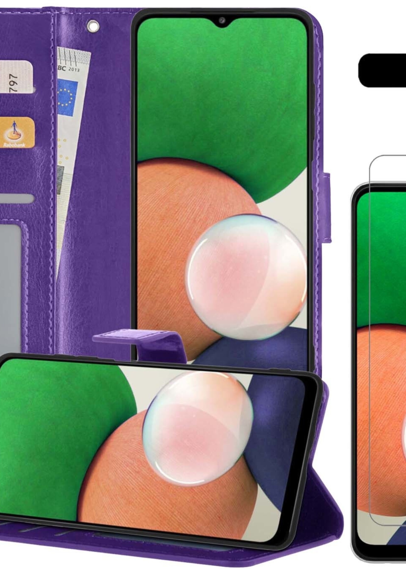 LUQ Hoesje Geschikt voor Samsung M22 Hoesje Book Case Hoes Wallet Cover Met Screenprotector - Hoes Geschikt voor Samsung Galaxy M22 Hoesje Bookcase Hoes - Paars