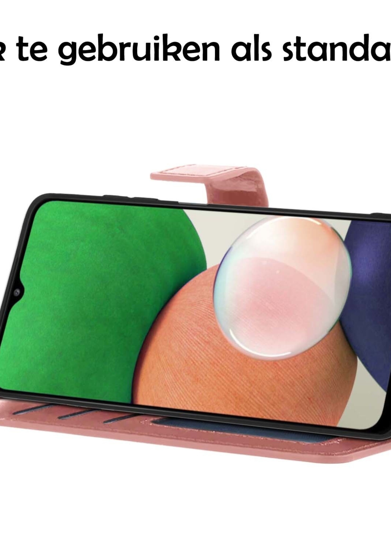 LUQ Hoesje Geschikt voor Samsung M22 Hoesje Book Case Hoes Wallet Cover Met Screenprotector - Hoes Geschikt voor Samsung Galaxy M22 Hoesje Bookcase Hoes - Rosé goud