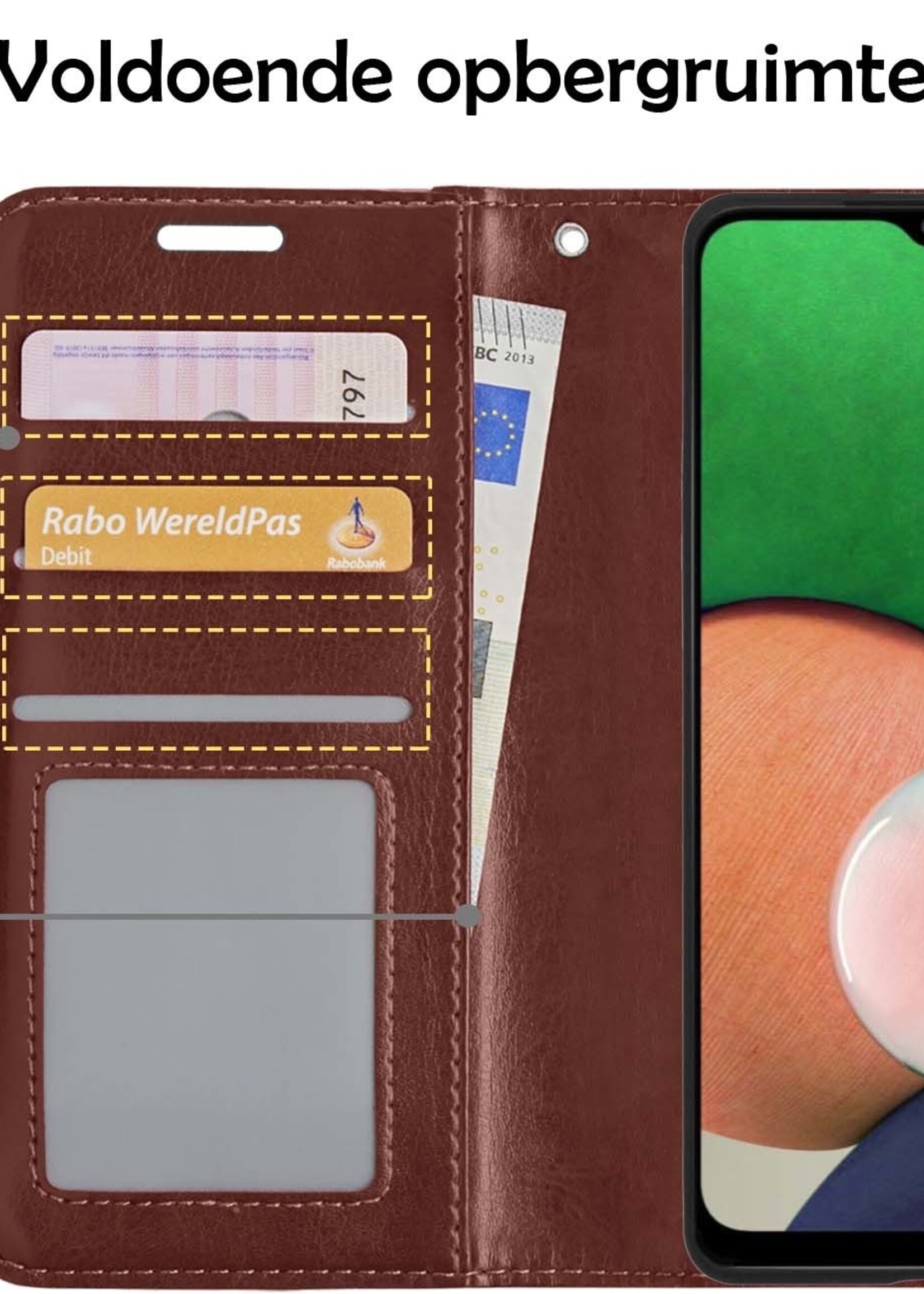 LUQ Hoesje Geschikt voor Samsung M22 Hoesje Book Case Hoes Wallet Cover Met 2x Screenprotector - Hoes Geschikt voor Samsung Galaxy M22 Hoesje Bookcase Hoes - Bruin