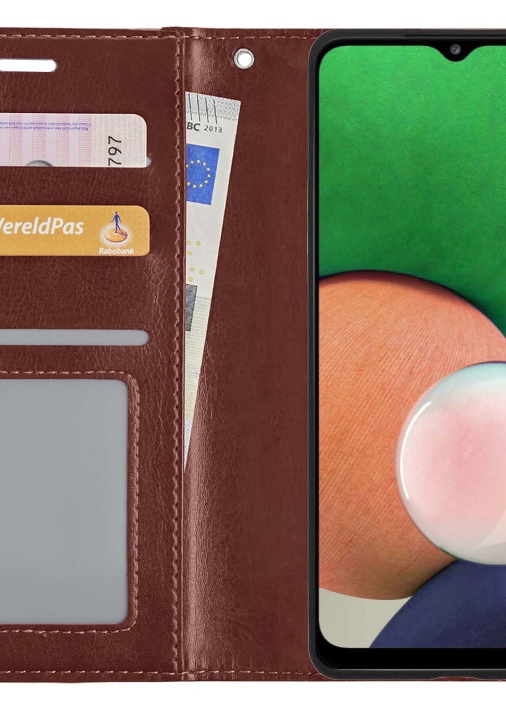 LUQ Hoesje Geschikt voor Samsung M22 Hoesje Book Case Hoes Wallet Cover Met 2x Screenprotector - Hoes Geschikt voor Samsung Galaxy M22 Hoesje Bookcase Hoes - Bruin