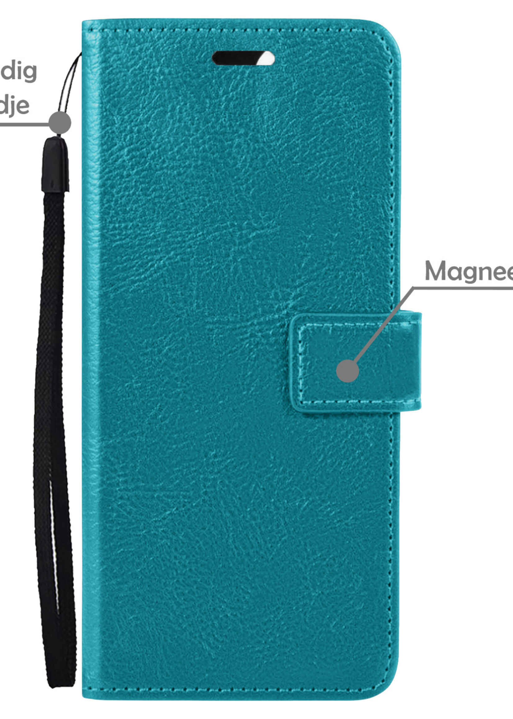 LUQ Hoesje Geschikt voor Samsung M22 Hoesje Book Case Hoes Wallet Cover Met 2x Screenprotector - Hoes Geschikt voor Samsung Galaxy M22 Hoesje Bookcase Hoes - Turquoise