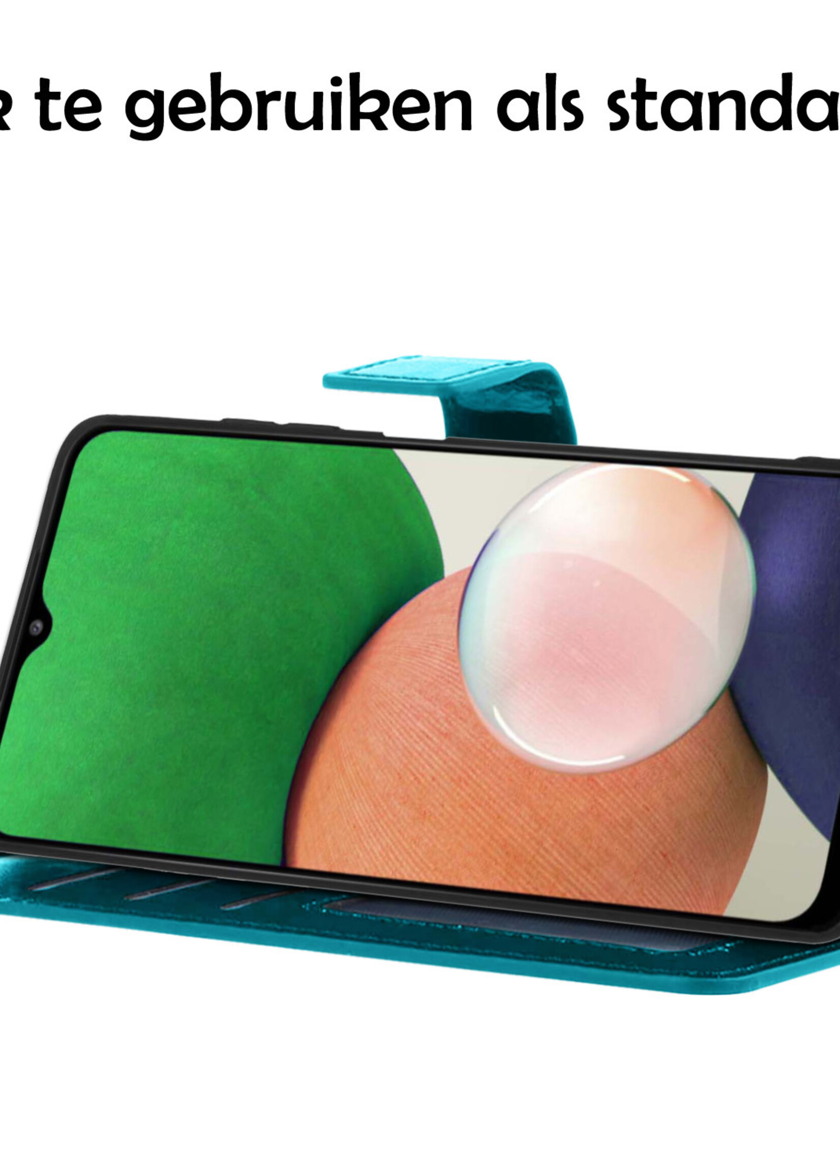 LUQ Hoesje Geschikt voor Samsung M22 Hoesje Book Case Hoes Wallet Cover Met 2x Screenprotector - Hoes Geschikt voor Samsung Galaxy M22 Hoesje Bookcase Hoes - Turquoise