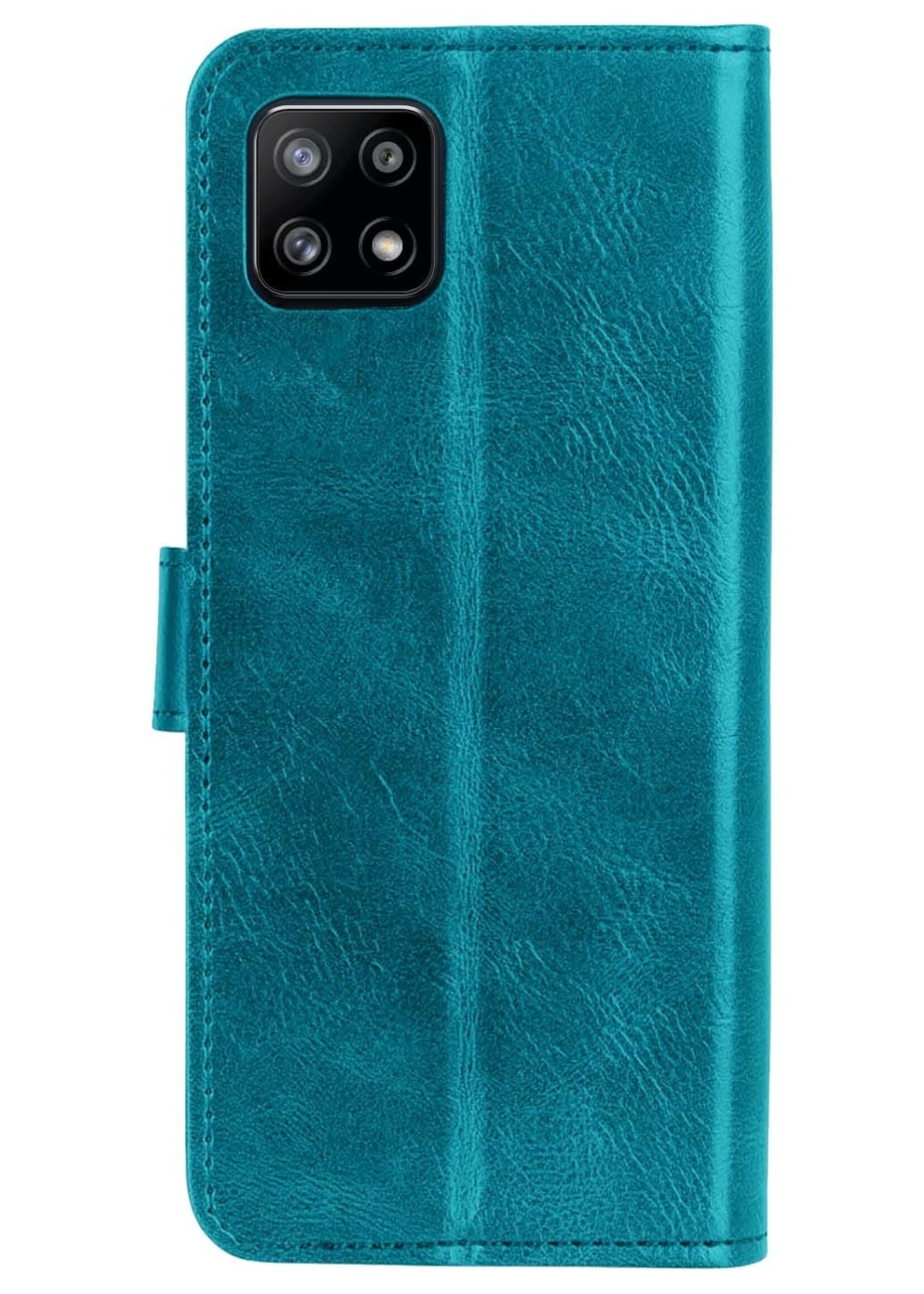 LUQ Hoesje Geschikt voor Samsung M22 Hoesje Book Case Hoes Wallet Cover Met 2x Screenprotector - Hoes Geschikt voor Samsung Galaxy M22 Hoesje Bookcase Hoes - Turquoise
