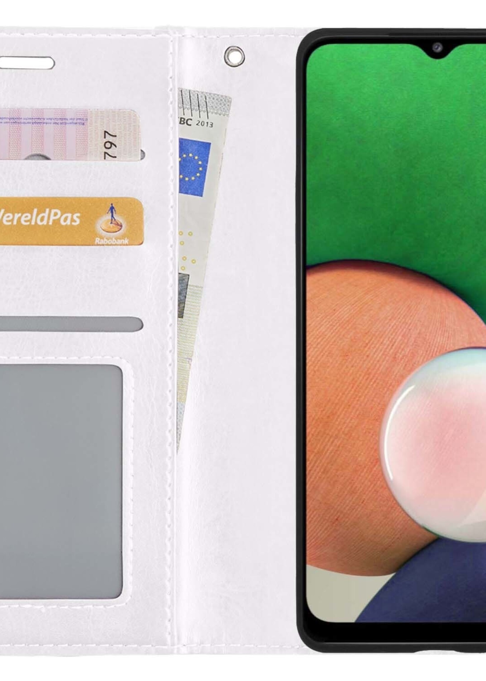 LUQ Hoesje Geschikt voor Samsung M22 Hoesje Book Case Hoes Wallet Cover Met 2x Screenprotector - Hoes Geschikt voor Samsung Galaxy M22 Hoesje Bookcase Hoes - Wit