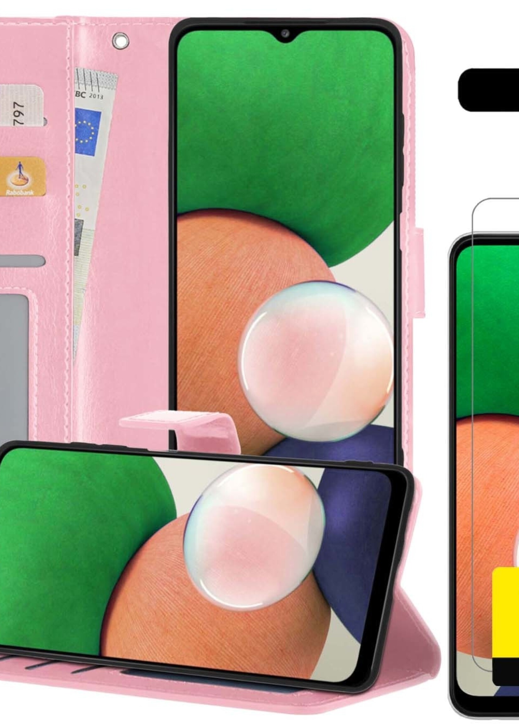 LUQ Hoesje Geschikt voor Samsung M22 Hoesje Book Case Hoes Wallet Cover Met 2x Screenprotector - Hoes Geschikt voor Samsung Galaxy M22 Hoesje Bookcase Hoes - Lichtroze