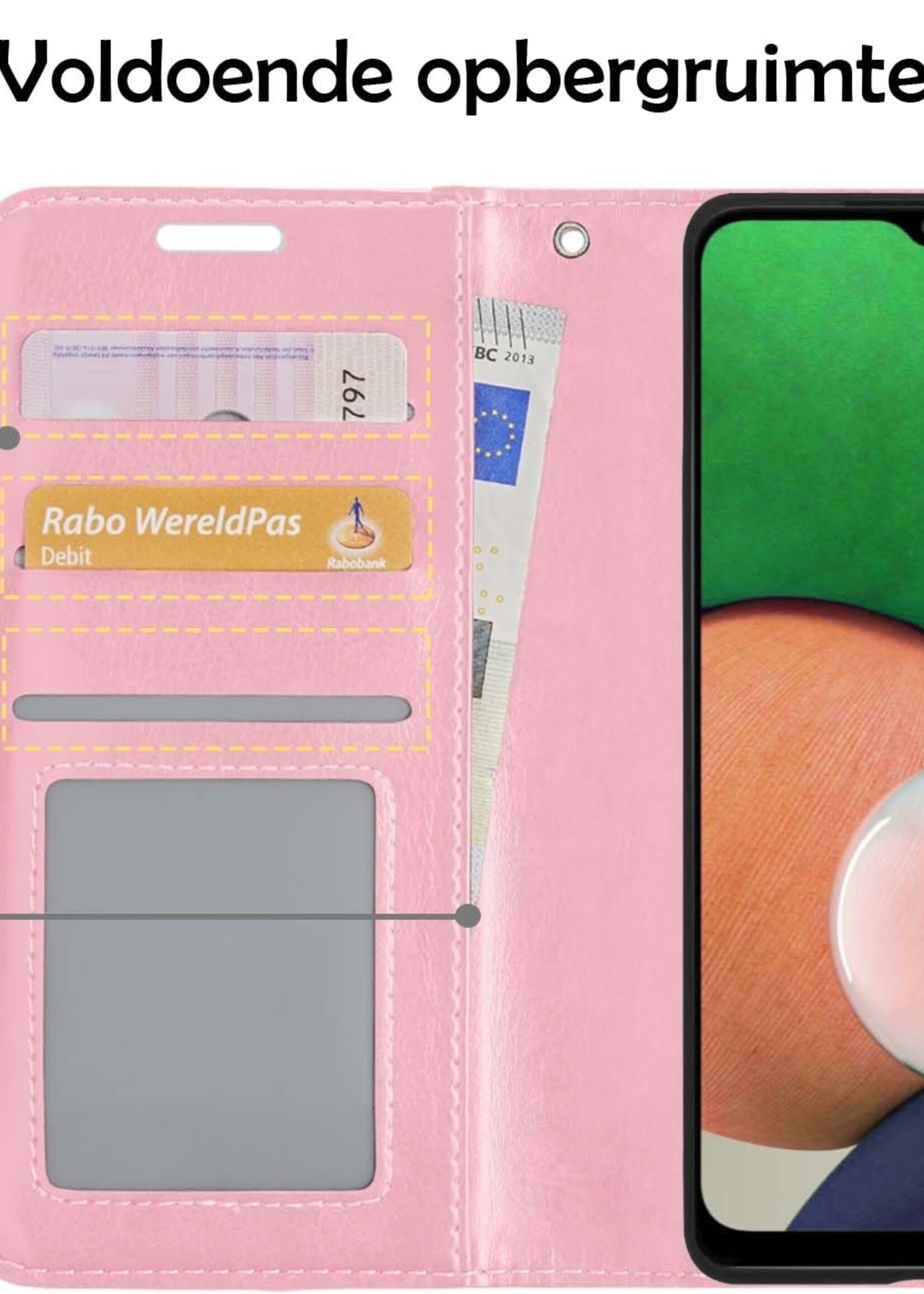 LUQ Hoesje Geschikt voor Samsung M22 Hoesje Book Case Hoes Wallet Cover Met 2x Screenprotector - Hoes Geschikt voor Samsung Galaxy M22 Hoesje Bookcase Hoes - Lichtroze