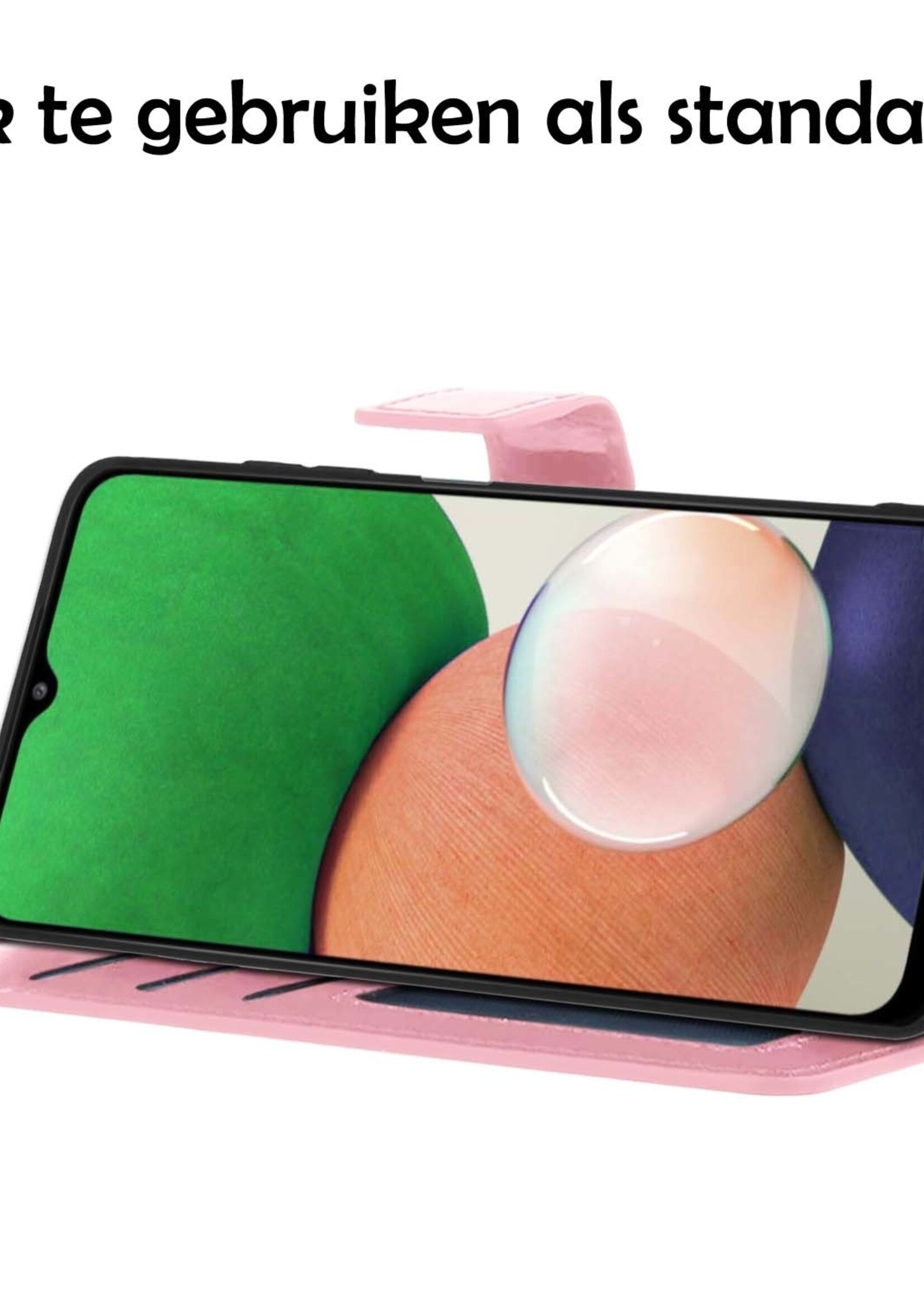 LUQ Hoesje Geschikt voor Samsung M22 Hoesje Book Case Hoes Wallet Cover Met 2x Screenprotector - Hoes Geschikt voor Samsung Galaxy M22 Hoesje Bookcase Hoes - Lichtroze