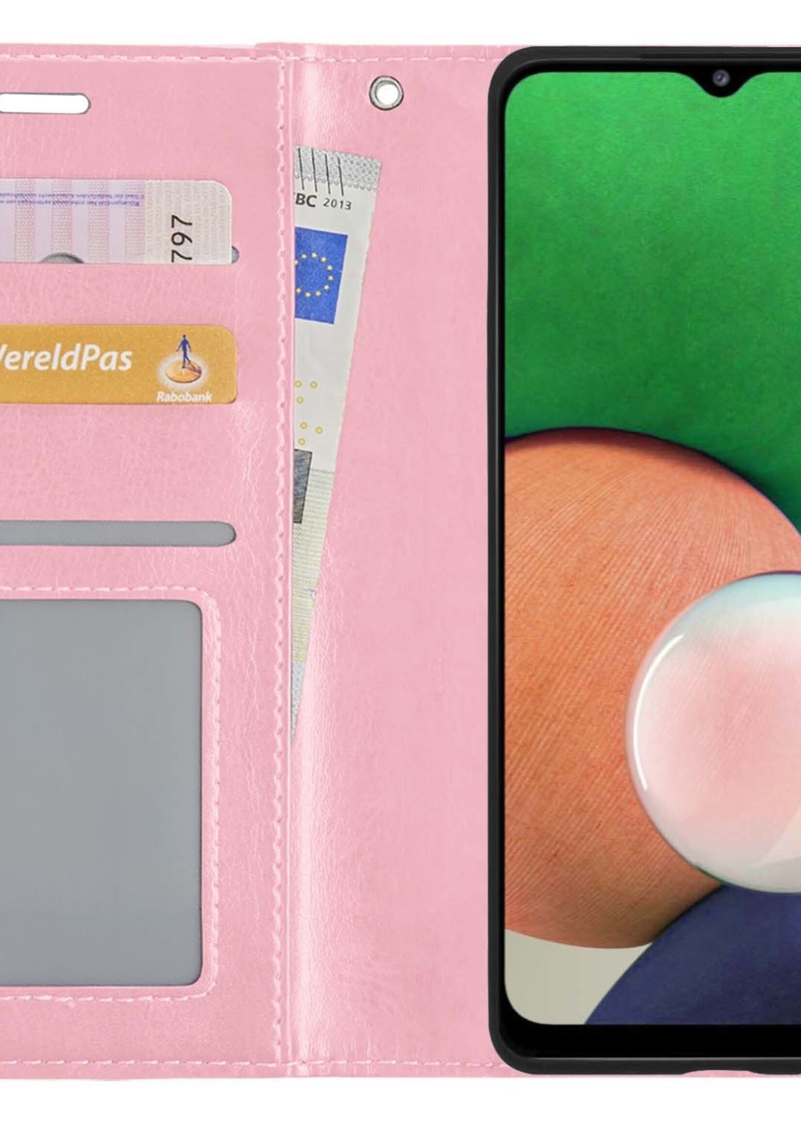 LUQ Hoesje Geschikt voor Samsung M22 Hoesje Book Case Hoes Wallet Cover Met 2x Screenprotector - Hoes Geschikt voor Samsung Galaxy M22 Hoesje Bookcase Hoes - Lichtroze