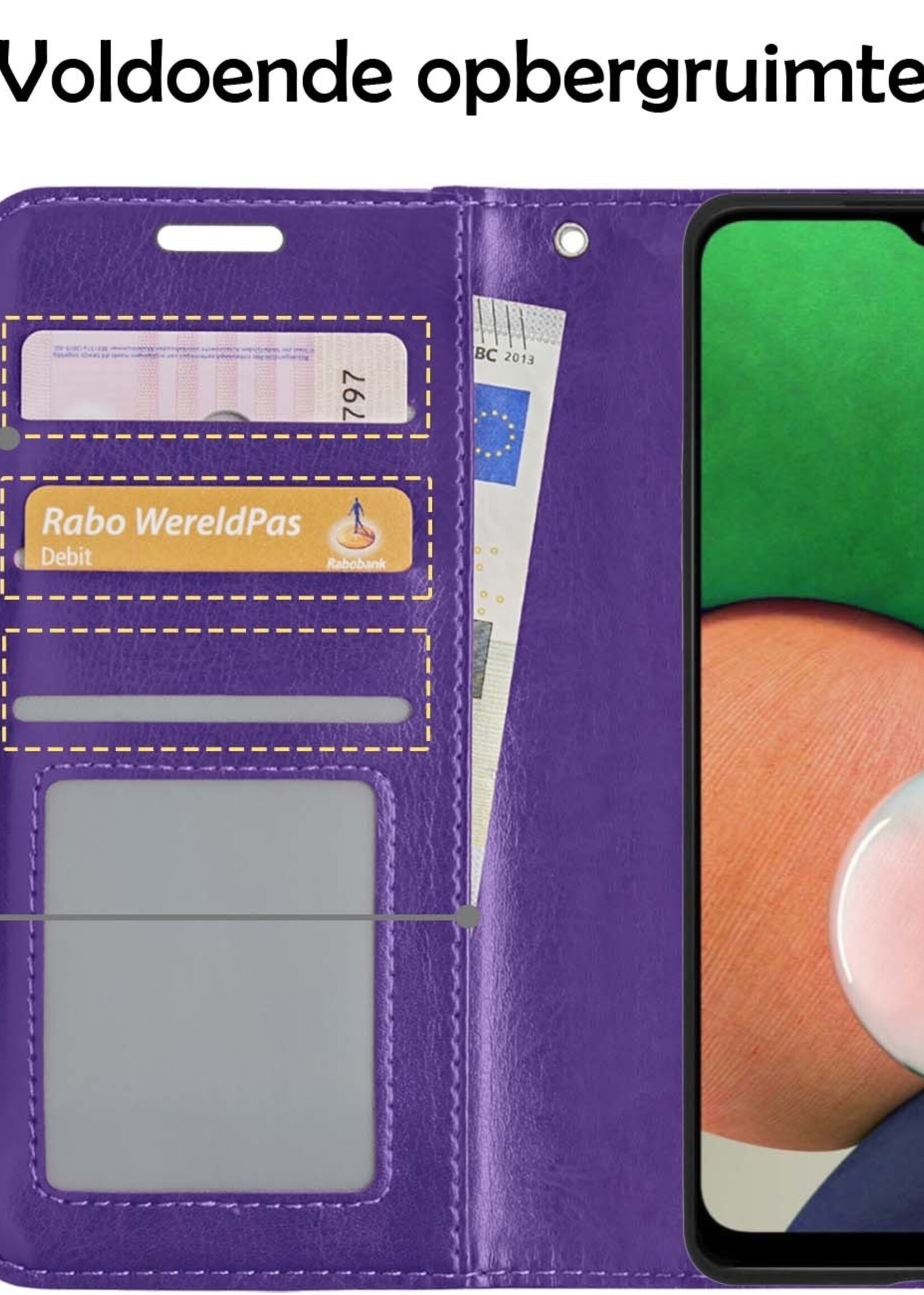 LUQ Hoesje Geschikt voor Samsung M22 Hoesje Book Case Hoes Wallet Cover Met 2x Screenprotector - Hoes Geschikt voor Samsung Galaxy M22 Hoesje Bookcase Hoes - Paars