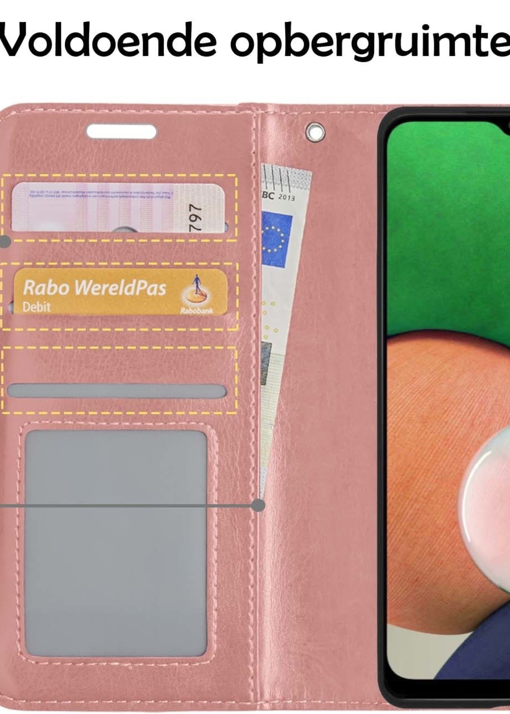 LUQ Hoesje Geschikt voor Samsung M22 Hoesje Book Case Hoes Wallet Cover Met 2x Screenprotector - Hoes Geschikt voor Samsung Galaxy M22 Hoesje Bookcase Hoes - Rosé goud