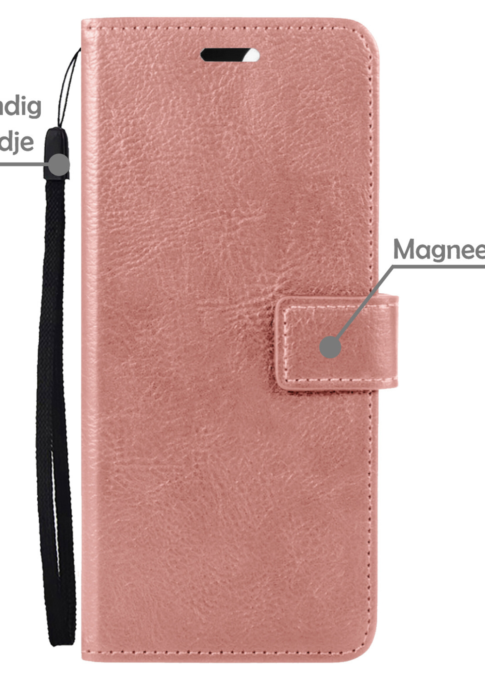 LUQ Hoesje Geschikt voor Samsung M22 Hoesje Book Case Hoes Wallet Cover Met 2x Screenprotector - Hoes Geschikt voor Samsung Galaxy M22 Hoesje Bookcase Hoes - Rosé goud