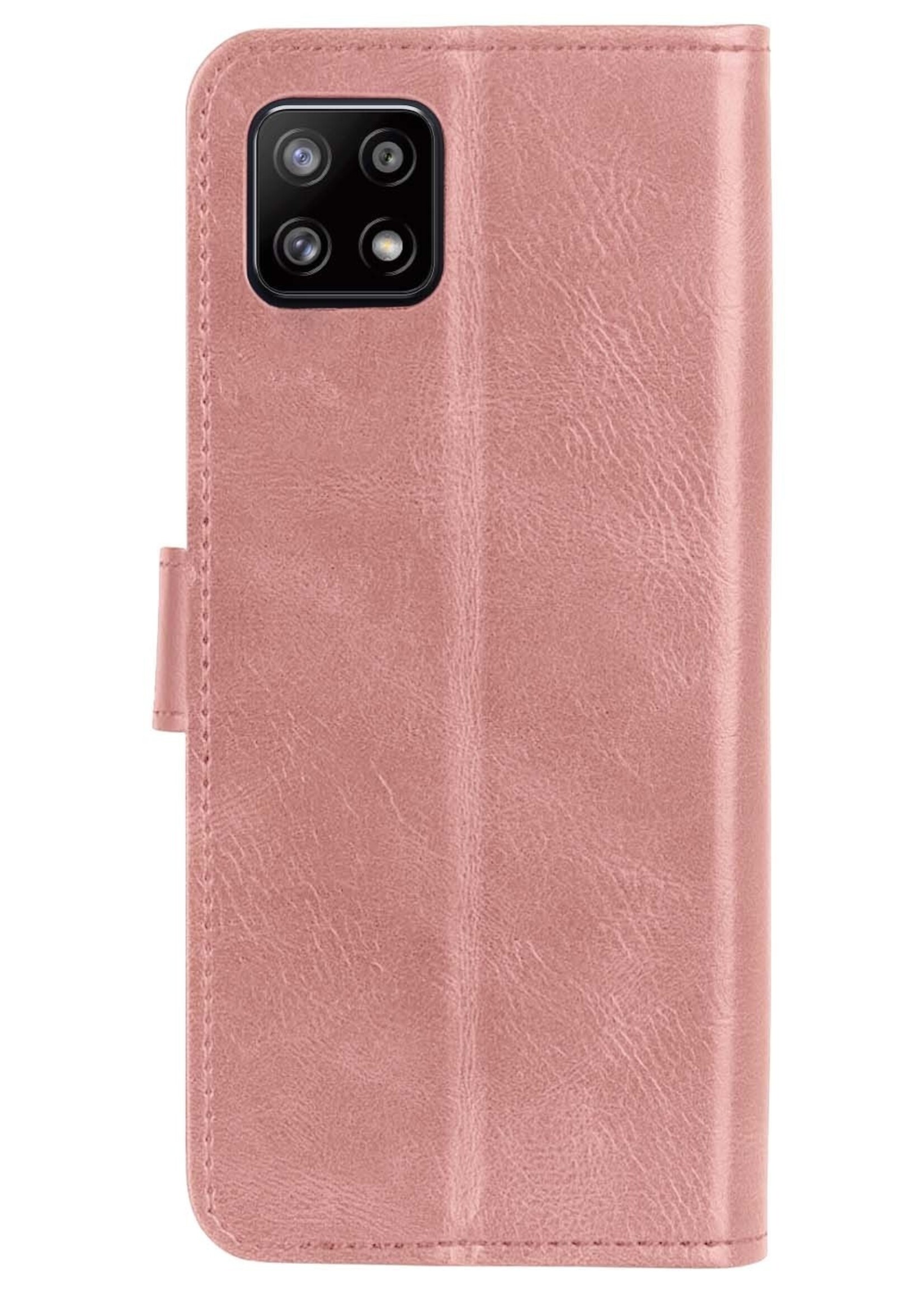 LUQ Hoesje Geschikt voor Samsung M22 Hoesje Book Case Hoes Wallet Cover Met 2x Screenprotector - Hoes Geschikt voor Samsung Galaxy M22 Hoesje Bookcase Hoes - Rosé goud