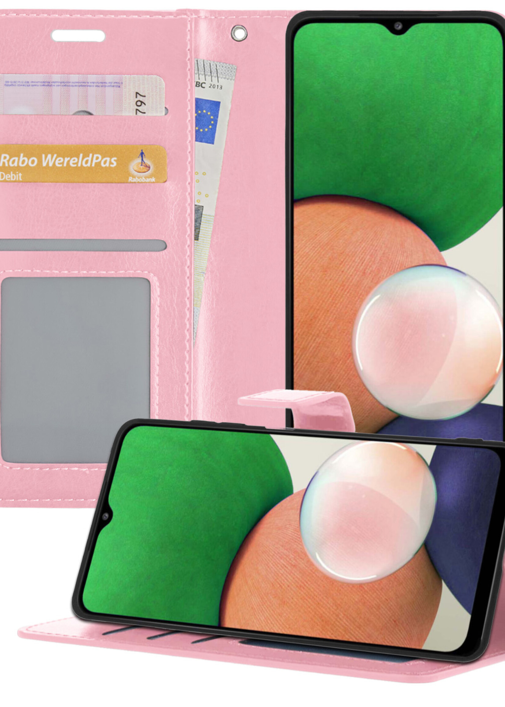 LUQ Hoesje Geschikt voor Samsung M22 Hoesje Book Case Hoes Wallet Cover - Hoes Geschikt voor Samsung Galaxy M22 Hoesje Bookcase Hoes - Lichtroze