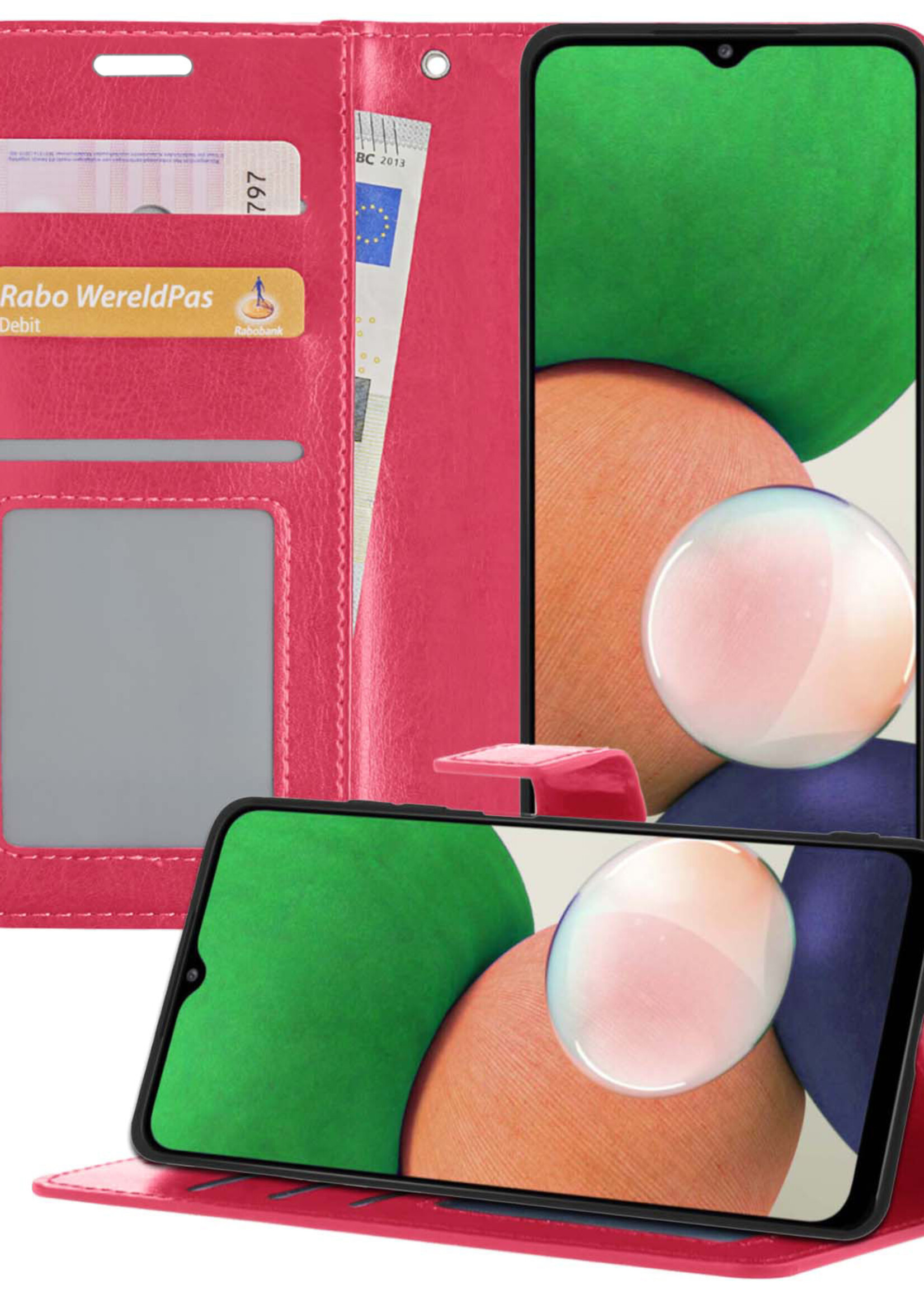 LUQ Hoesje Geschikt voor Samsung M22 Hoesje Book Case Hoes Wallet Cover - Hoes Geschikt voor Samsung Galaxy M22 Hoesje Bookcase Hoes - Donkerroze