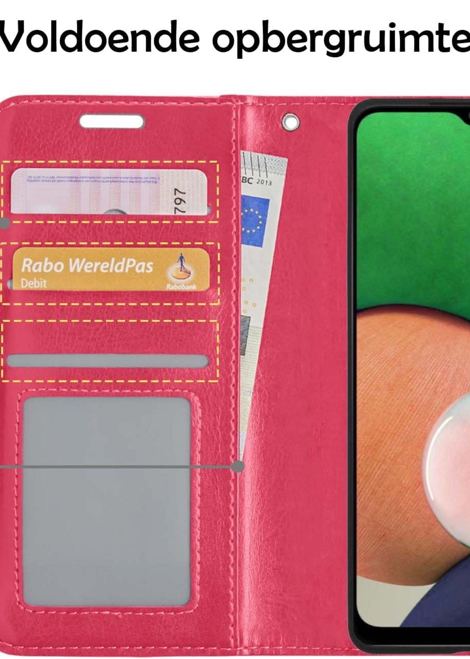 LUQ Hoesje Geschikt voor Samsung M22 Hoesje Book Case Hoes Wallet Cover - Hoes Geschikt voor Samsung Galaxy M22 Hoesje Bookcase Hoes - Donkerroze