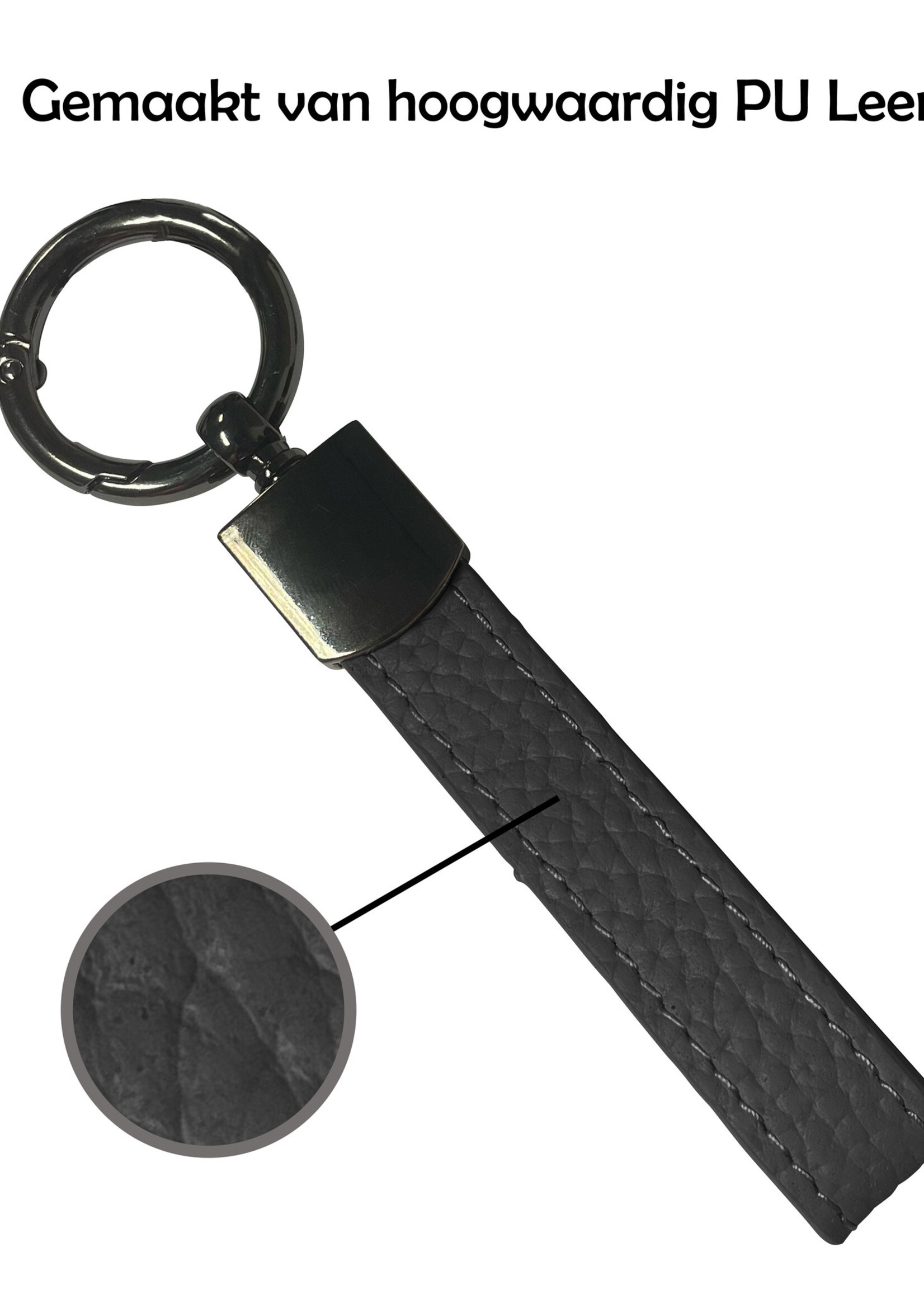 LUQ Sleutelhanger Leer met Met Sleutelhanger Ringen Sleutelhanger Auto Dik Leer Sleutelhanger - Zwart