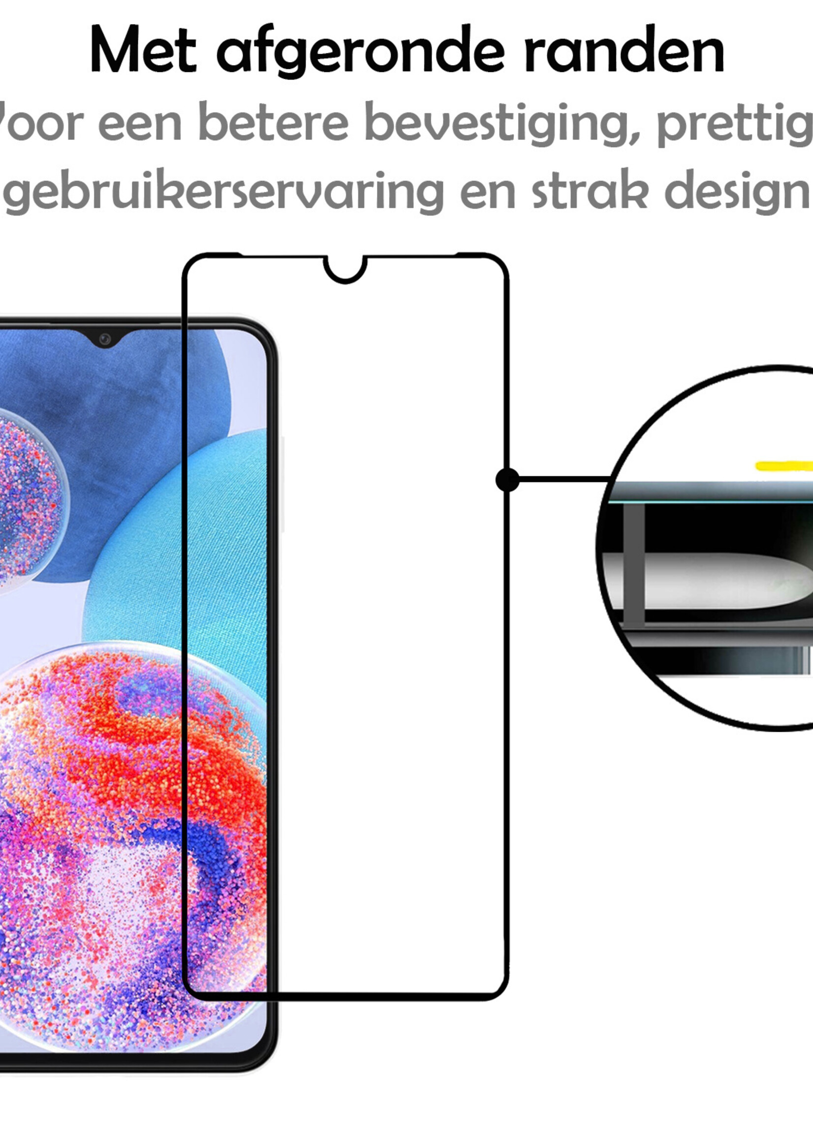 LUQ Screenprotector Geschikt voor Samsung A23 Screenprotector Glas Full Cover - Screenprotector Geschikt voor Samsung Galaxy A23 Screenprotector Full Cover