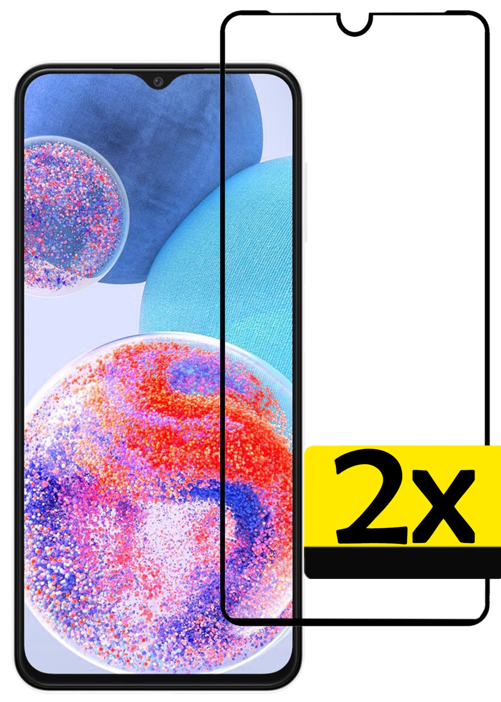 LUQ Screenprotector Geschikt voor Samsung A23 Screenprotector Glas Full Cover - Screenprotector Geschikt voor Samsung Galaxy A23 Screenprotector Full Cover - 2 Stuks
