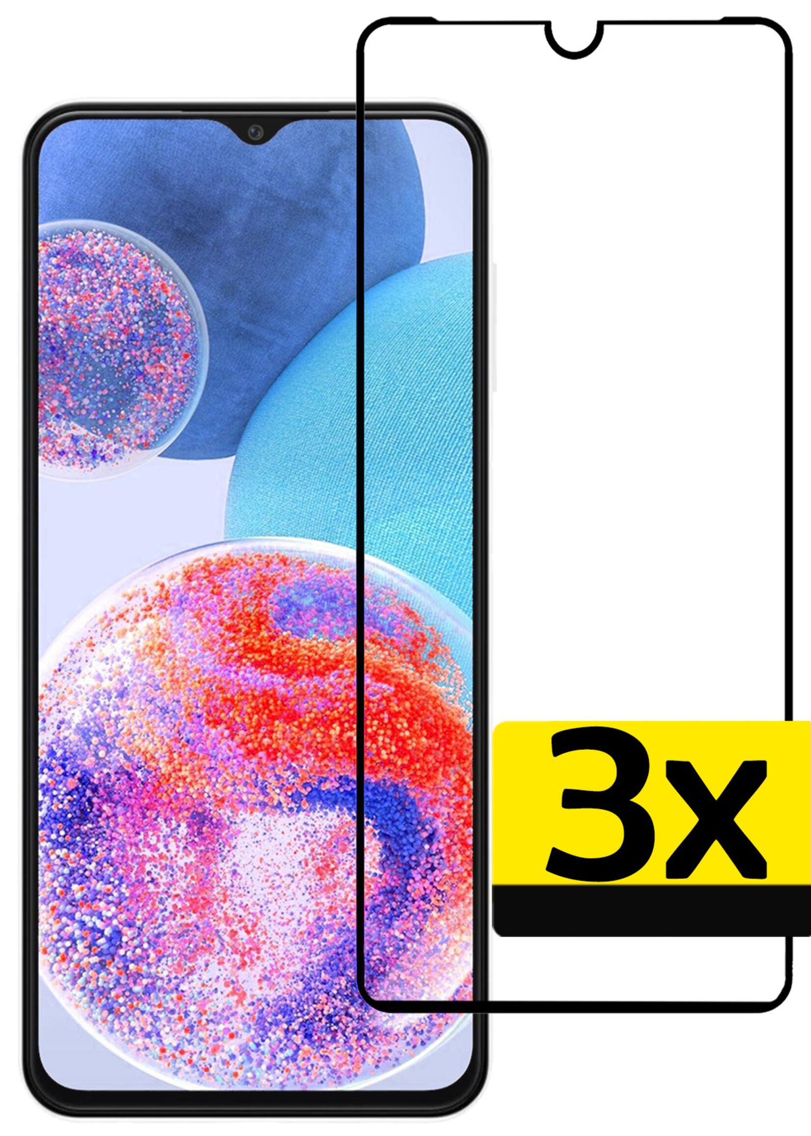 LUQ Screenprotector Geschikt voor Samsung A23 Screenprotector Glas Full Cover - Screenprotector Geschikt voor Samsung Galaxy A23 Screenprotector Full Cover - 3 Stuks