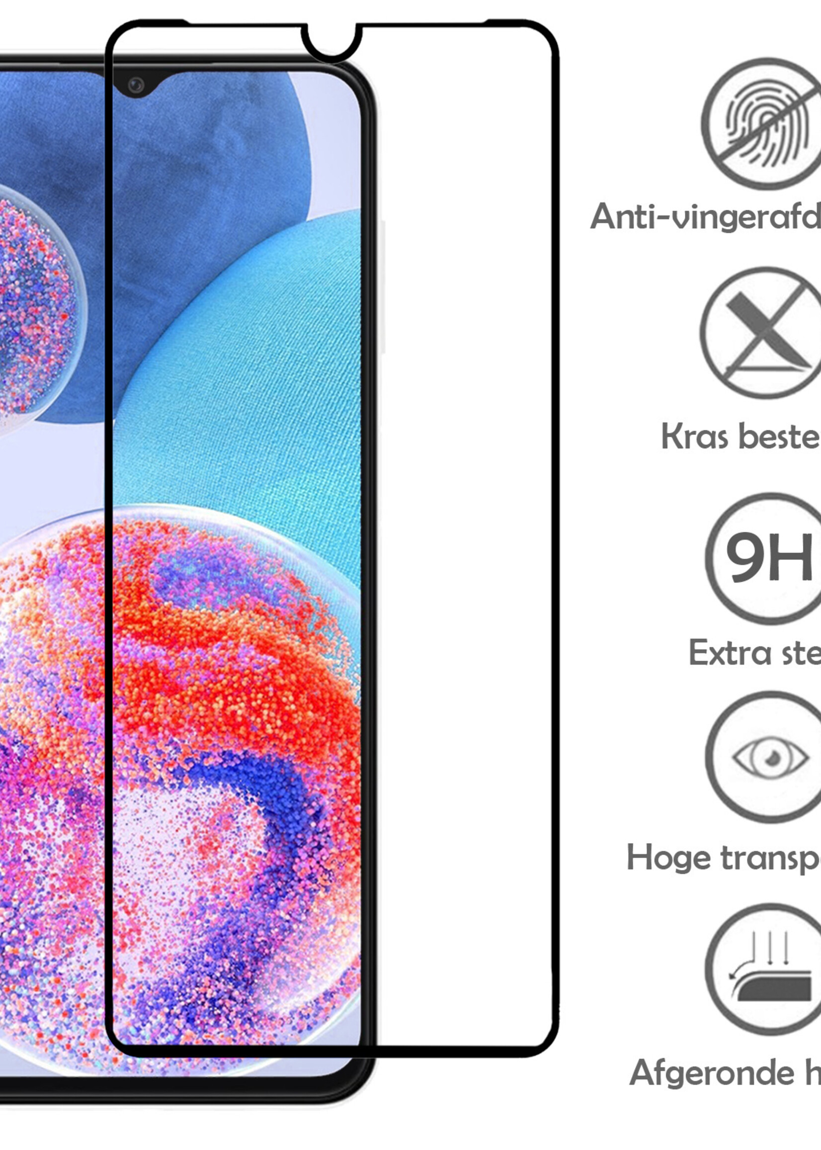LUQ Screenprotector Geschikt voor Samsung A23 Screenprotector Glas Full Cover - Screenprotector Geschikt voor Samsung Galaxy A23 Screenprotector Full Cover - 3 Stuks