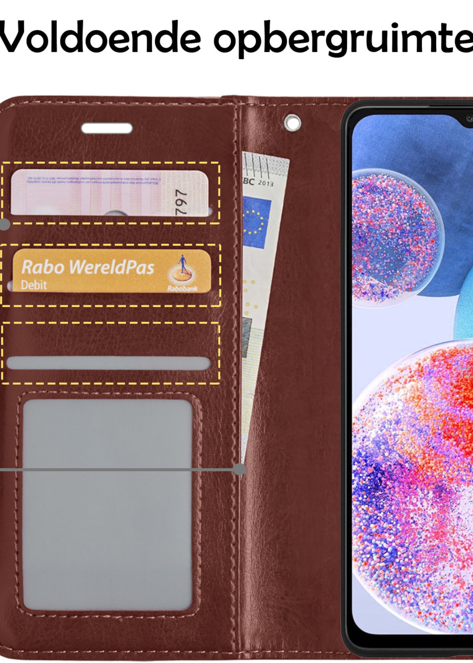 LUQ Hoesje Geschikt voor Samsung A23 Hoesje Book Case Hoes Wallet Cover - Hoes Geschikt voor Samsung Galaxy A23 Hoesje Bookcase Hoes - Bruin