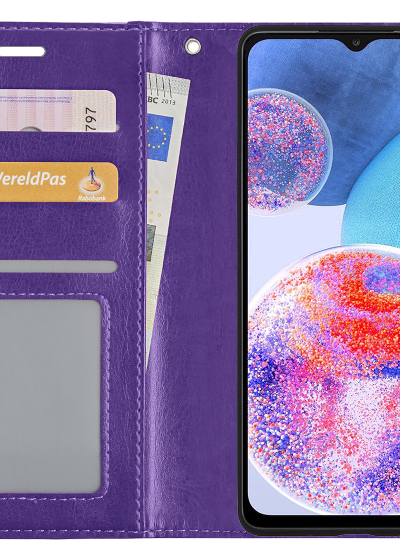 LUQ Hoesje Geschikt voor Samsung A23 Hoesje Book Case Hoes Wallet Cover - Hoes Geschikt voor Samsung Galaxy A23 Hoesje Bookcase Hoes - Paars