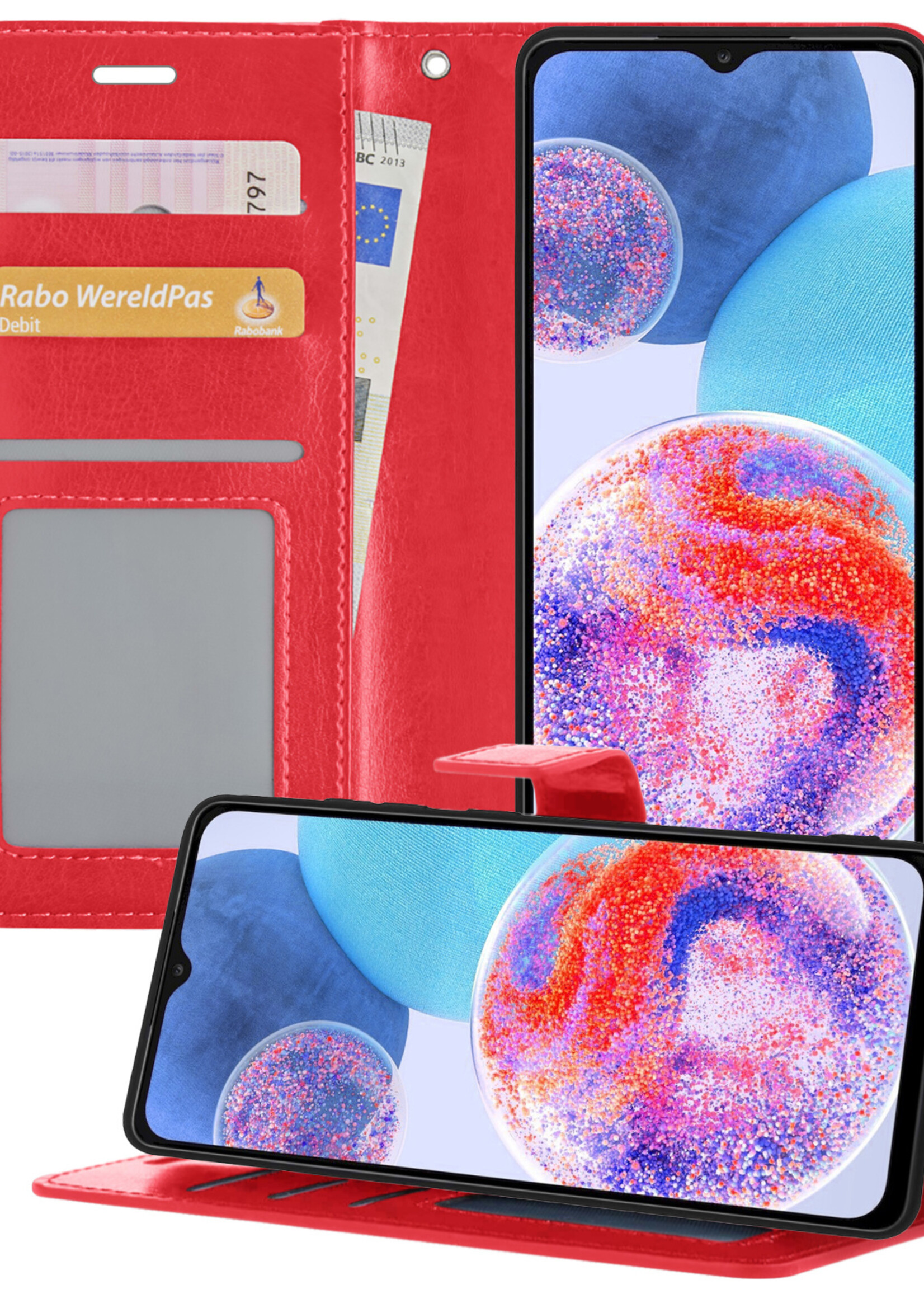 LUQ Hoesje Geschikt voor Samsung A23 Hoesje Book Case Hoes Wallet Cover - Hoes Geschikt voor Samsung Galaxy A23 Hoesje Bookcase Hoes - Rood