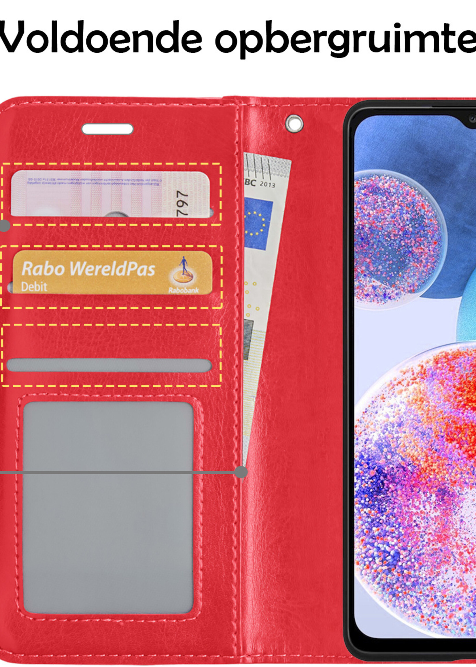 LUQ Hoesje Geschikt voor Samsung A23 Hoesje Book Case Hoes Wallet Cover - Hoes Geschikt voor Samsung Galaxy A23 Hoesje Bookcase Hoes - Rood