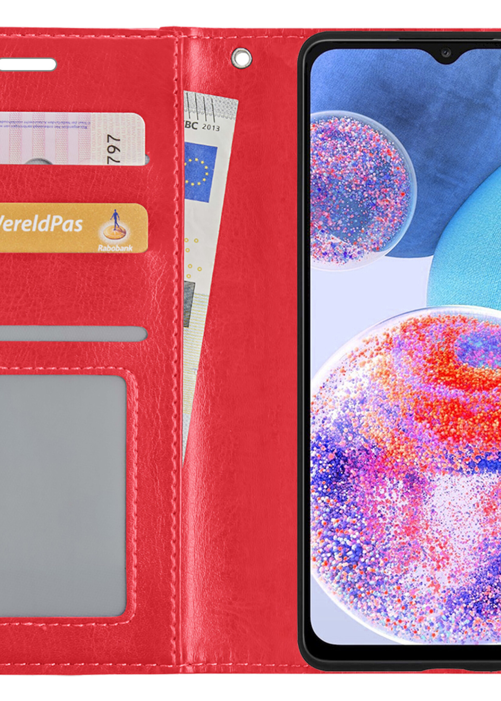 LUQ Hoesje Geschikt voor Samsung A23 Hoesje Book Case Hoes Wallet Cover - Hoes Geschikt voor Samsung Galaxy A23 Hoesje Bookcase Hoes - Rood