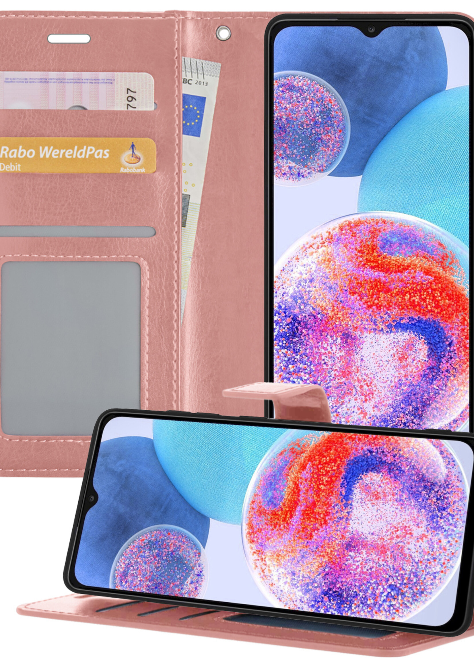 LUQ Hoesje Geschikt voor Samsung A23 Hoesje Book Case Hoes Wallet Cover - Hoes Geschikt voor Samsung Galaxy A23 Hoesje Bookcase Hoes - Rosé goud
