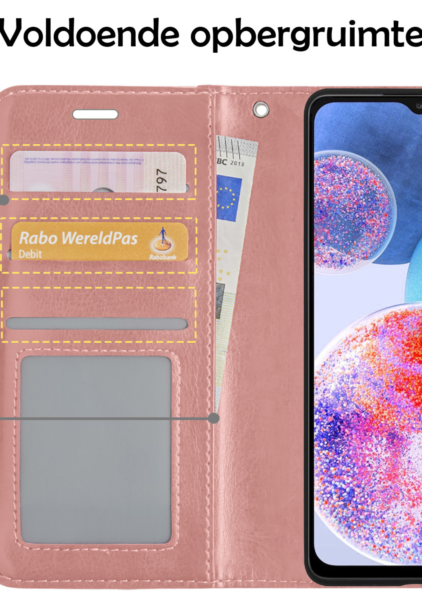LUQ Hoesje Geschikt voor Samsung A23 Hoesje Book Case Hoes Wallet Cover - Hoes Geschikt voor Samsung Galaxy A23 Hoesje Bookcase Hoes - Rosé goud