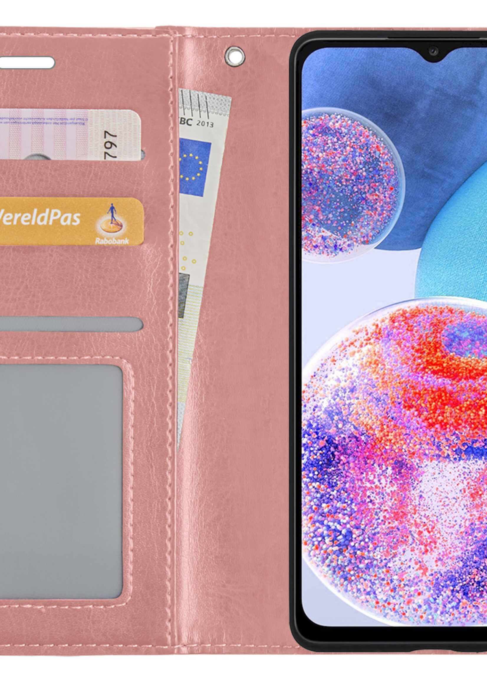 LUQ Hoesje Geschikt voor Samsung A23 Hoesje Book Case Hoes Wallet Cover - Hoes Geschikt voor Samsung Galaxy A23 Hoesje Bookcase Hoes - Rosé goud