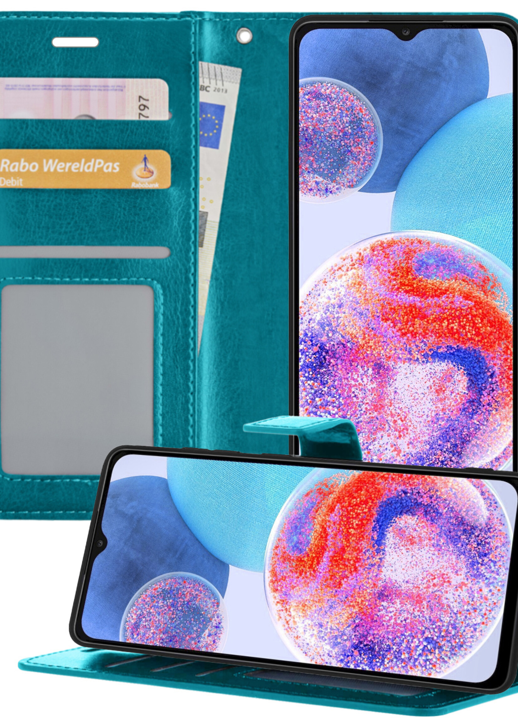 LUQ Hoesje Geschikt voor Samsung A23 Hoesje Book Case Hoes Wallet Cover - Hoes Geschikt voor Samsung Galaxy A23 Hoesje Bookcase Hoes - Turquoise